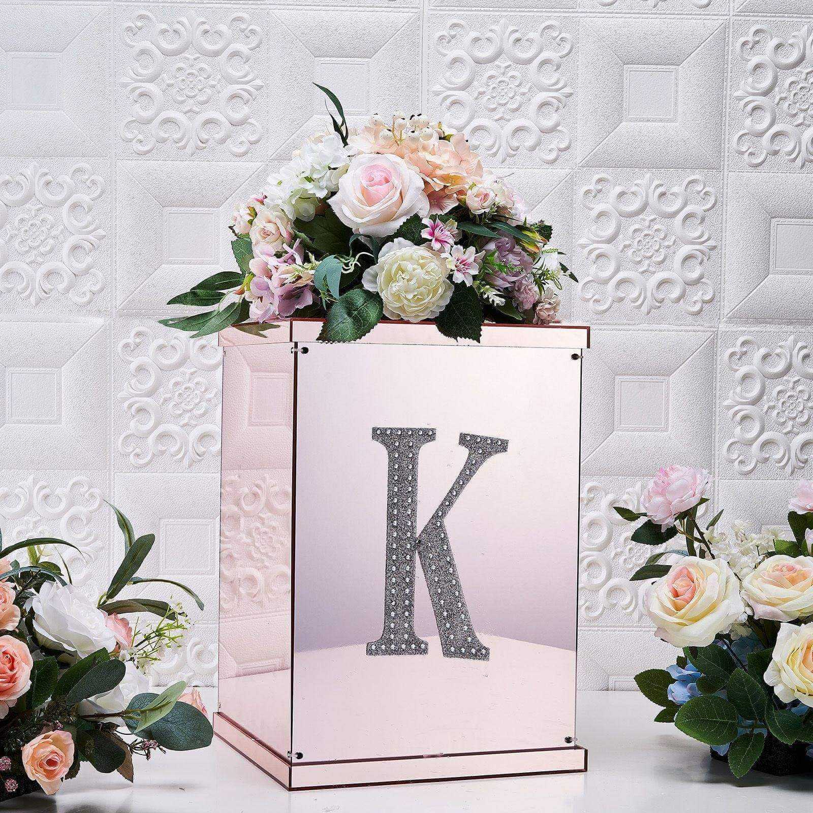 Decorative Rhinestone Alphabet "K" Letter Stickers 8", Silver Glitter Adhesive Craft Letters - DIY Sparkle Embellishments - Image 2