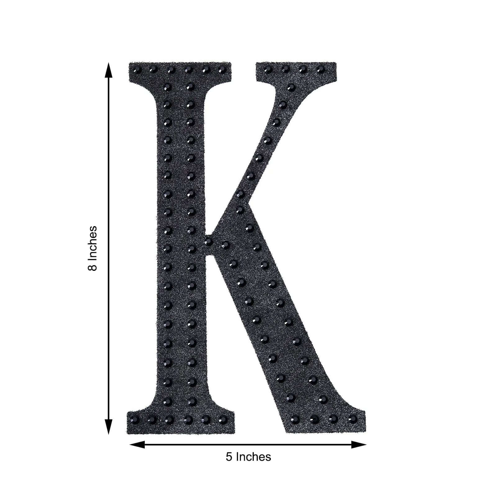 Decorative Rhinestone Alphabet "K" Letter Stickers, Glitter Adhesive Craft Letters Black DIY Sparkle Embellishments 8" - Image 3