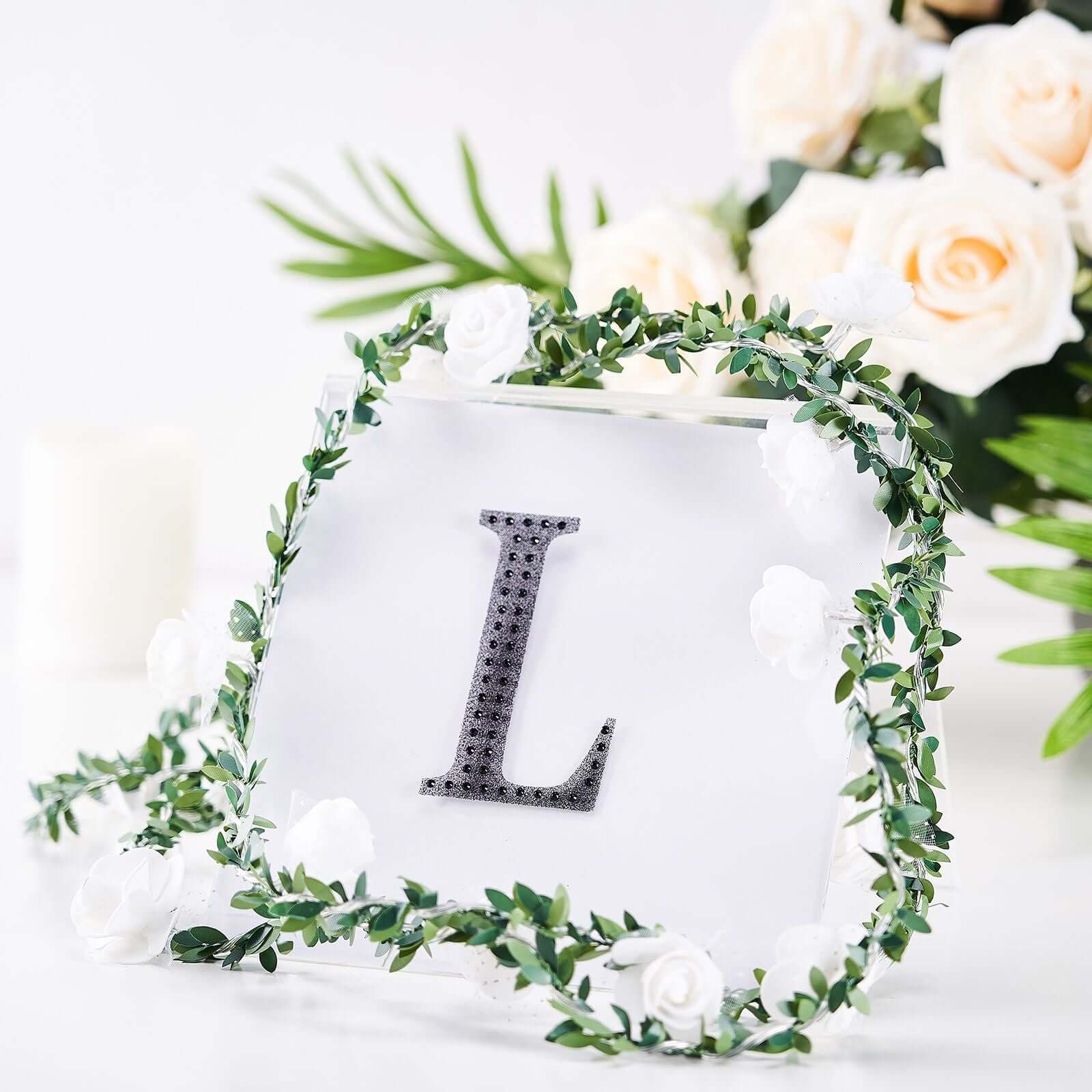 Decorative Rhinestone Alphabet "L" Letter Stickers 4", Black Glitter Adhesive Craft Letters - DIY Sparkle Embellishments - Image 2