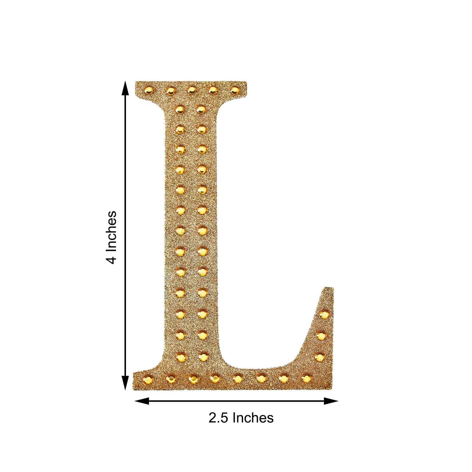 Decorative Rhinestone Alphabet "L" Letter Stickers 4", Gold Glitter Adhesive Craft Letters - DIY Sparkle Embellishments - Image 3