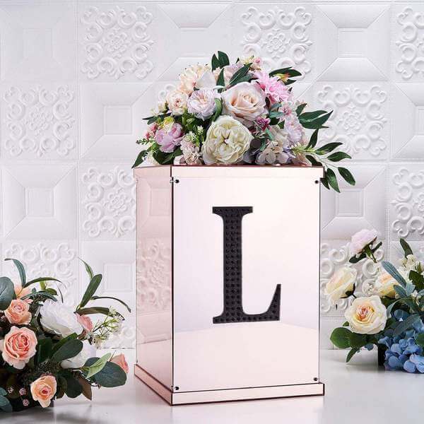 Decorative Rhinestone Alphabet "L" Letter Stickers 6", Black Glitter Adhesive Craft Letters - DIY Sparkle Embellishments
