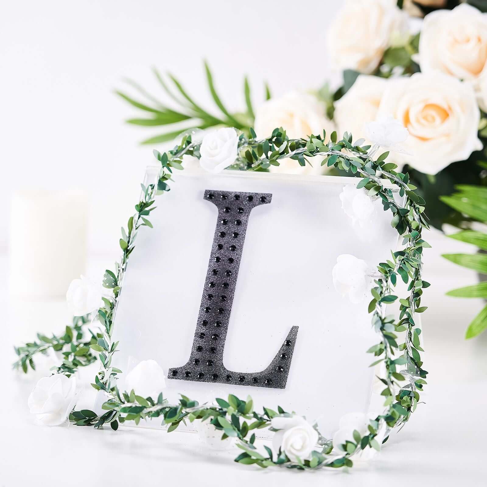 Decorative Rhinestone Alphabet "L" Letter Stickers 6", Black Glitter Adhesive Craft Letters - DIY Sparkle Embellishments - Image 7