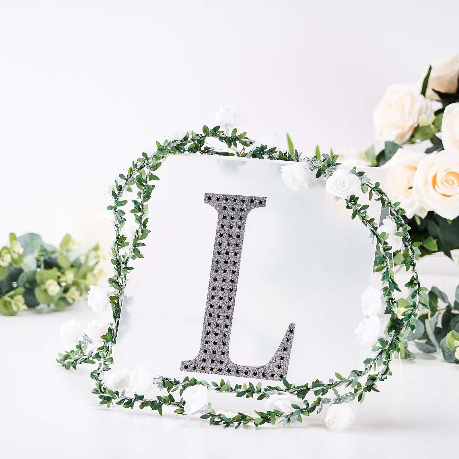 Decorative Rhinestone Alphabet "L" Letter Stickers, Glitter Adhesive Craft Letters Black DIY Sparkle Embellishments 8" - Image 7