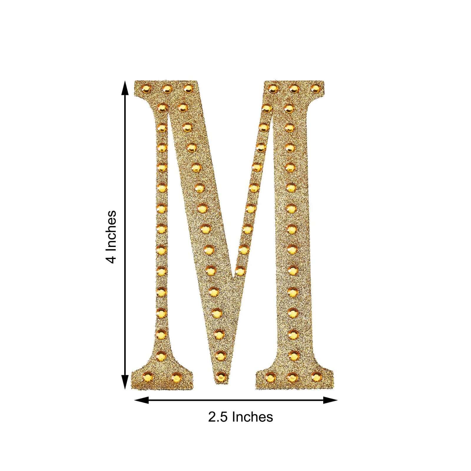 Decorative Rhinestone Alphabet "M" Letter Stickers 4", Gold Glitter Adhesive Craft Letters - DIY Sparkle Embellishments - Image 3