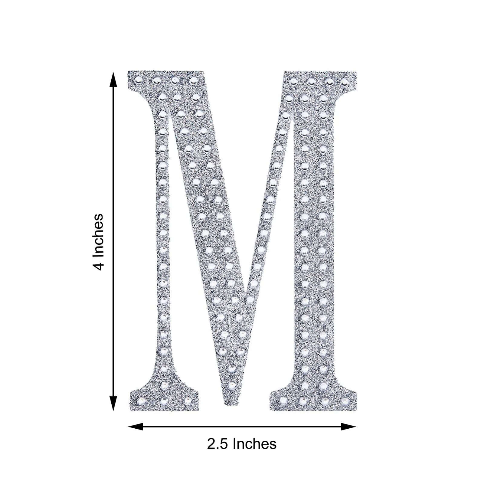 Decorative Rhinestone Alphabet "M" Letter Stickers 4", Silver Glitter Adhesive Craft Letters - DIY Sparkle Embellishments - Image 3