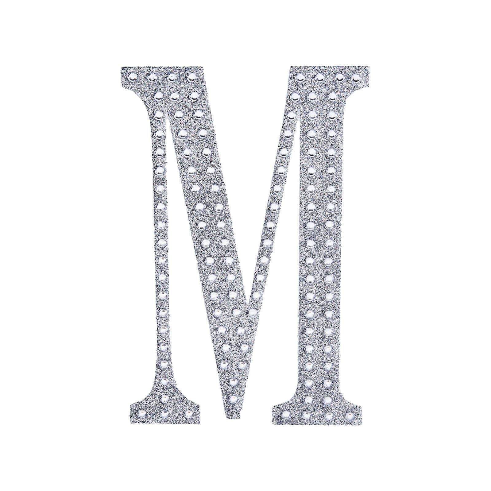 Decorative Rhinestone Alphabet "M" Letter Stickers 4", Silver Glitter Adhesive Craft Letters - DIY Sparkle Embellishments - Image 6