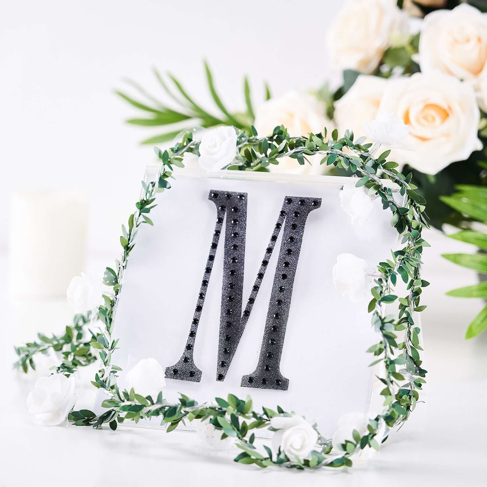 Decorative Rhinestone Alphabet "M" Letter Stickers 6", Black Glitter Adhesive Craft Letters - DIY Sparkle Embellishments - Image 6