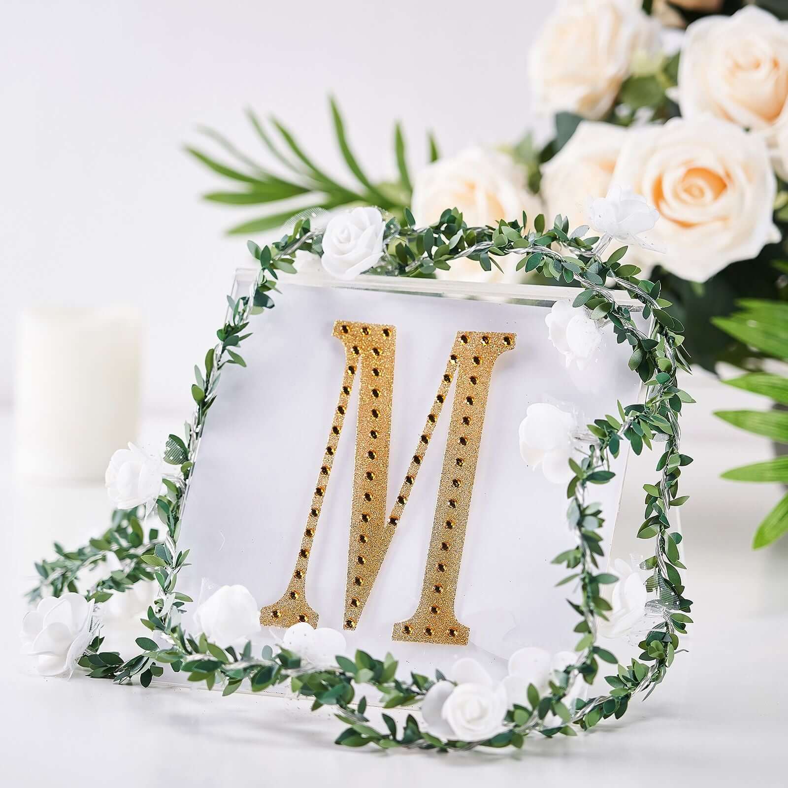 Decorative Rhinestone Alphabet "M" Letter Stickers 6", Gold Glitter Adhesive Craft Letters - DIY Sparkle Embellishments - Image 2