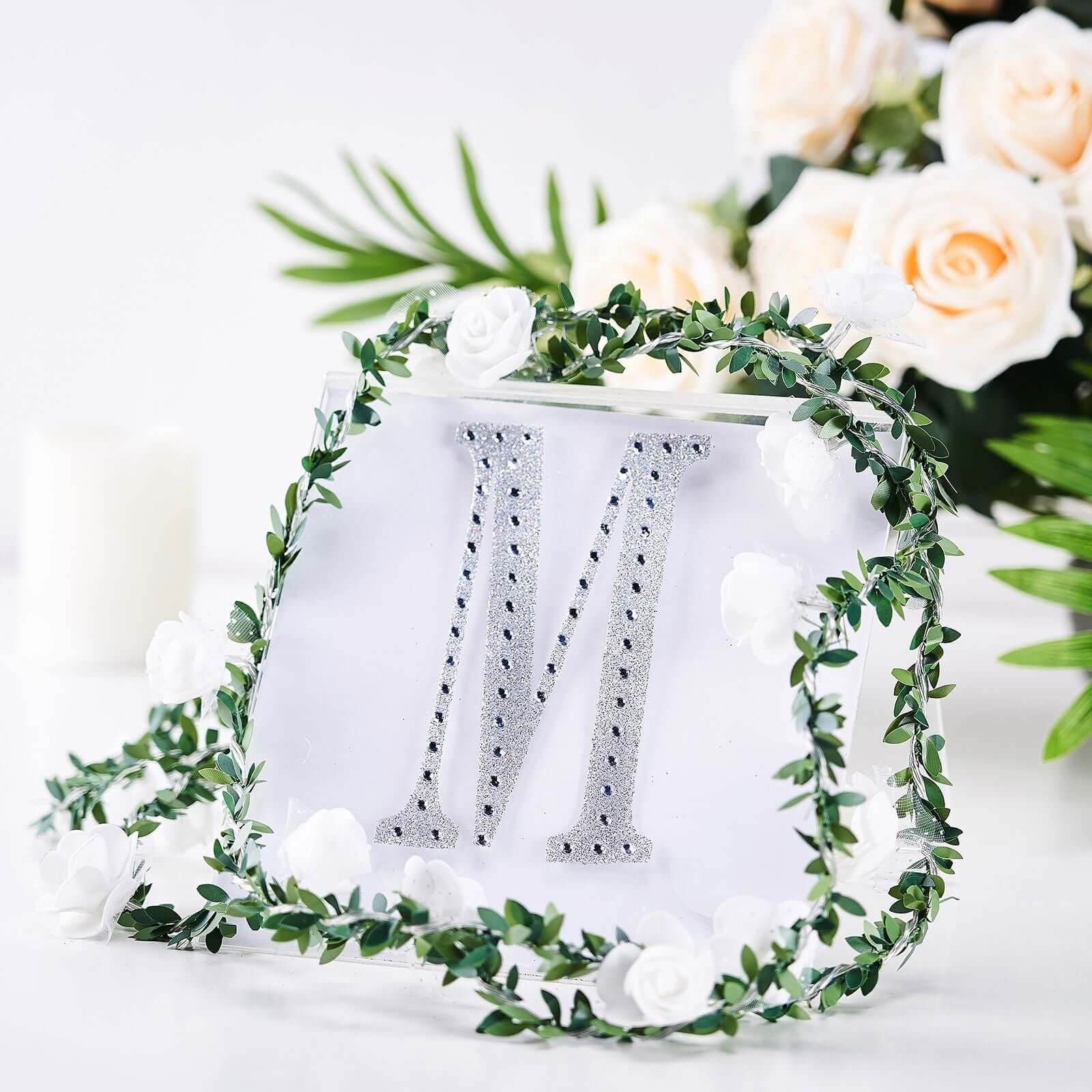 Decorative Rhinestone Alphabet "M" Letter Stickers 6", Silver Glitter Adhesive Craft Letters - DIY Sparkle Embellishments - Image 2