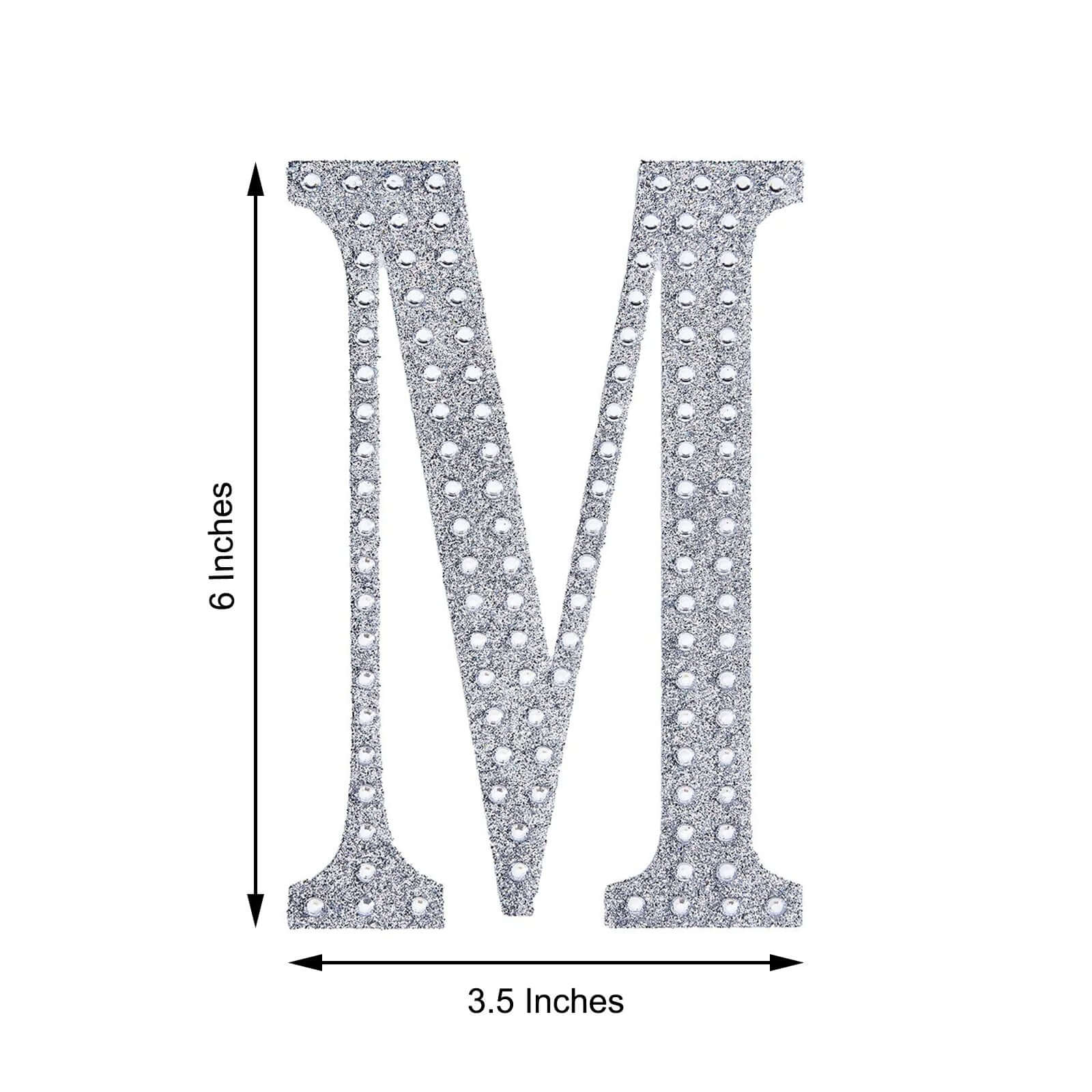 Decorative Rhinestone Alphabet "M" Letter Stickers 6", Silver Glitter Adhesive Craft Letters - DIY Sparkle Embellishments - Image 3