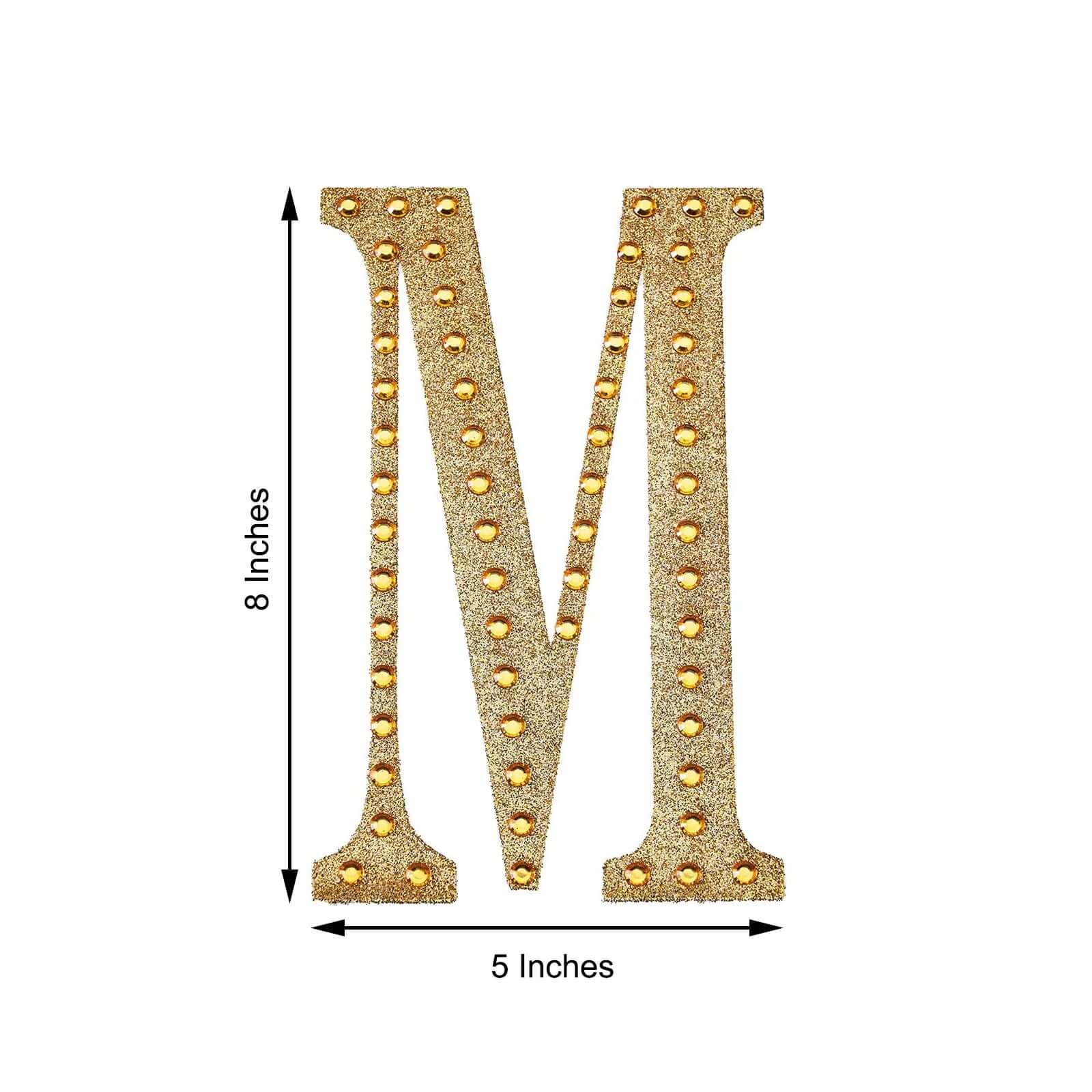 Decorative Rhinestone Alphabet "M" Letter Stickers 8", Gold Glitter Adhesive Craft Letters - DIY Sparkle Embellishments - Image 3