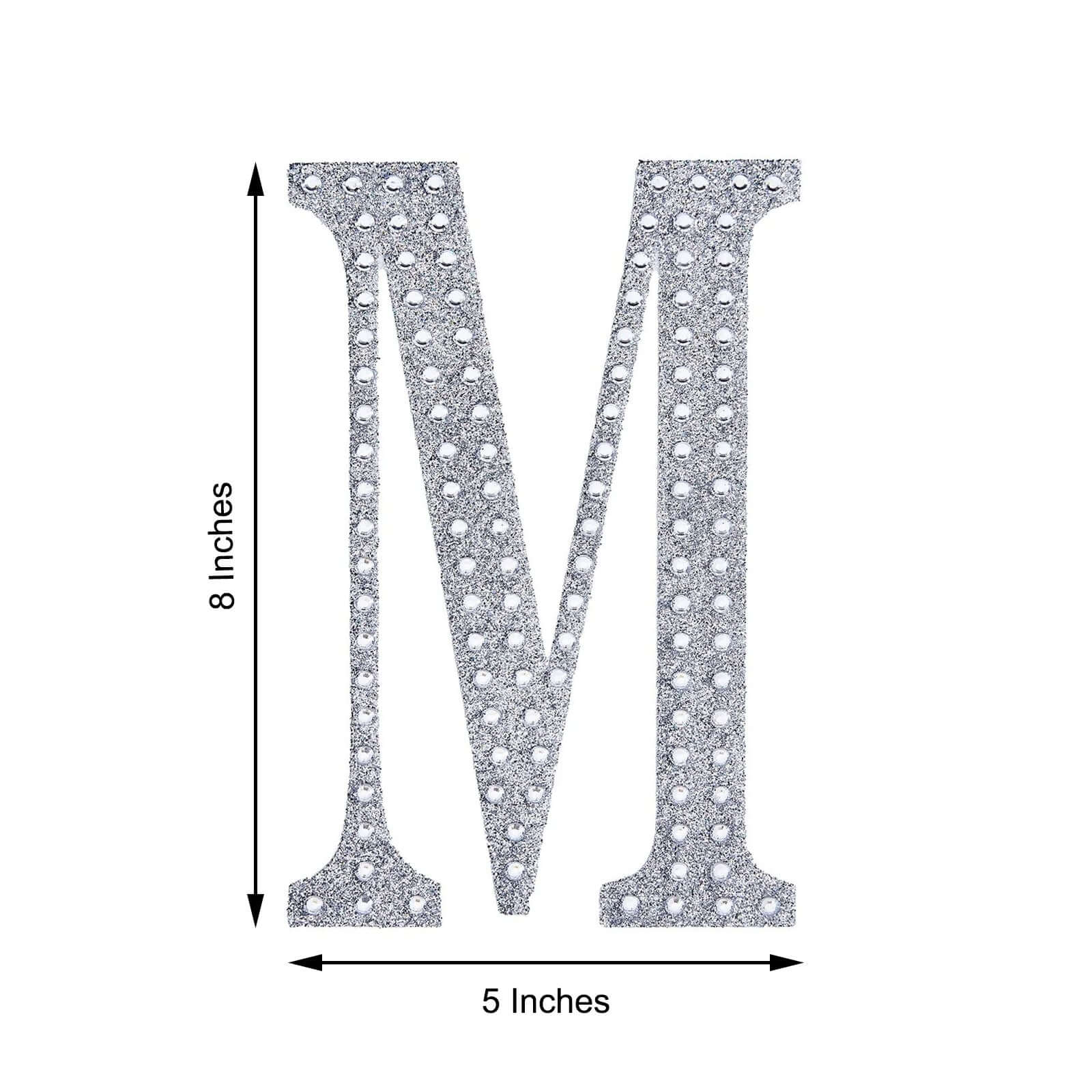 Decorative Rhinestone Alphabet "M" Letter Stickers 8", Silver Glitter Adhesive Craft Letters - DIY Sparkle Embellishments - Image 3