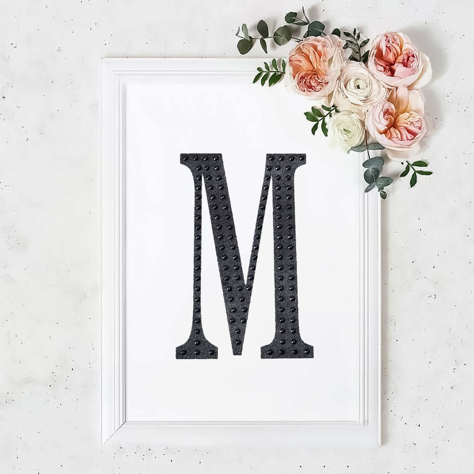 Decorative Rhinestone Alphabet "M" Letter Stickers, Glitter Adhesive Craft Letters Black DIY Sparkle Embellishments 8" - Image 10