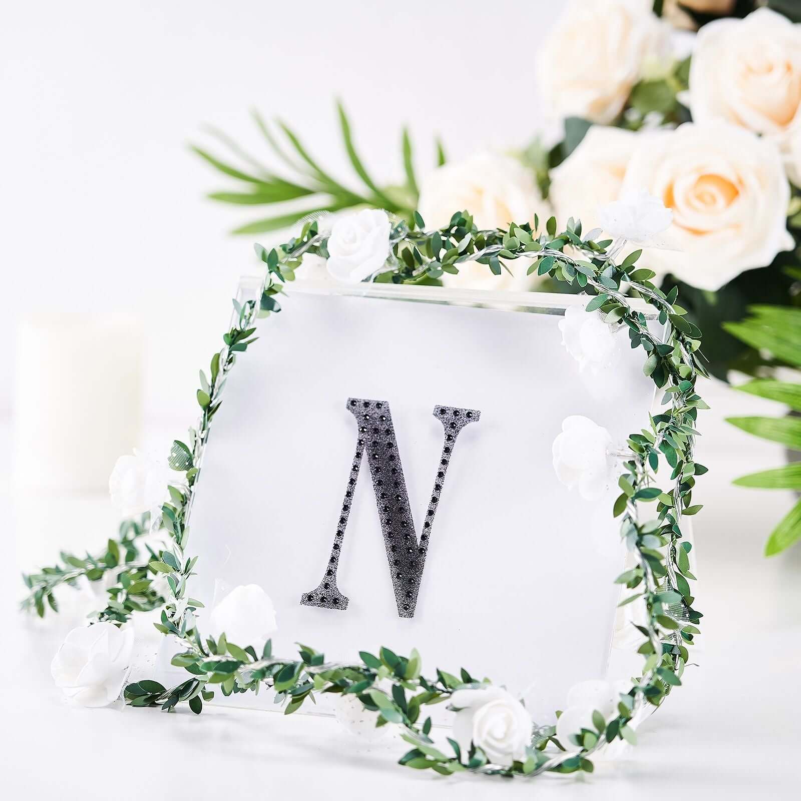 Decorative Rhinestone Alphabet "N" Letter Stickers 4", Black Glitter Adhesive Craft Letters - DIY Sparkle Embellishments - Image 2