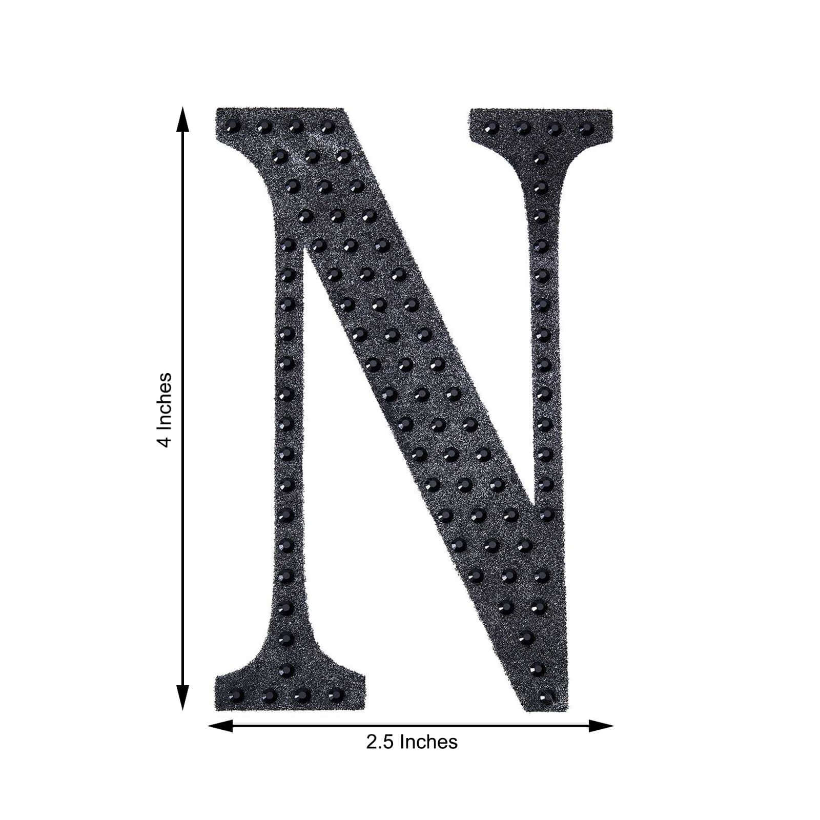 Decorative Rhinestone Alphabet "N" Letter Stickers 4", Black Glitter Adhesive Craft Letters - DIY Sparkle Embellishments - Image 3