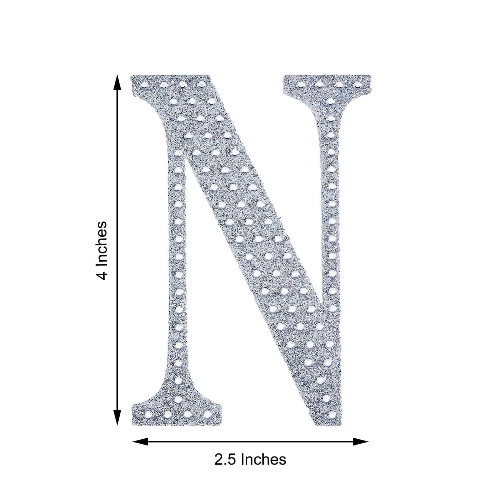 Decorative Rhinestone Alphabet "N" Letter Stickers 4", Silver Glitter Adhesive Craft Letters - DIY Sparkle Embellishments - Image 3