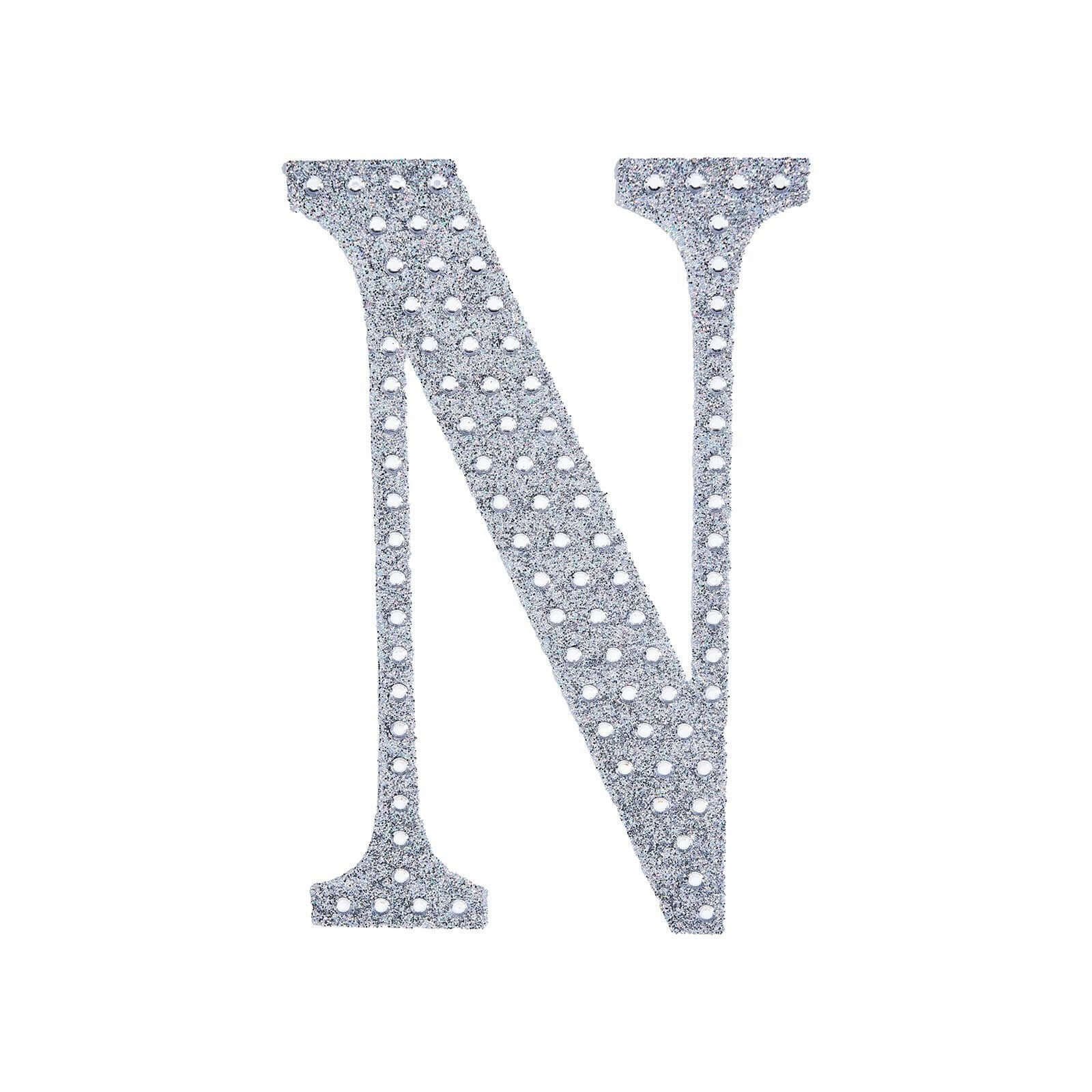 Decorative Rhinestone Alphabet "N" Letter Stickers 4", Silver Glitter Adhesive Craft Letters - DIY Sparkle Embellishments - Image 6