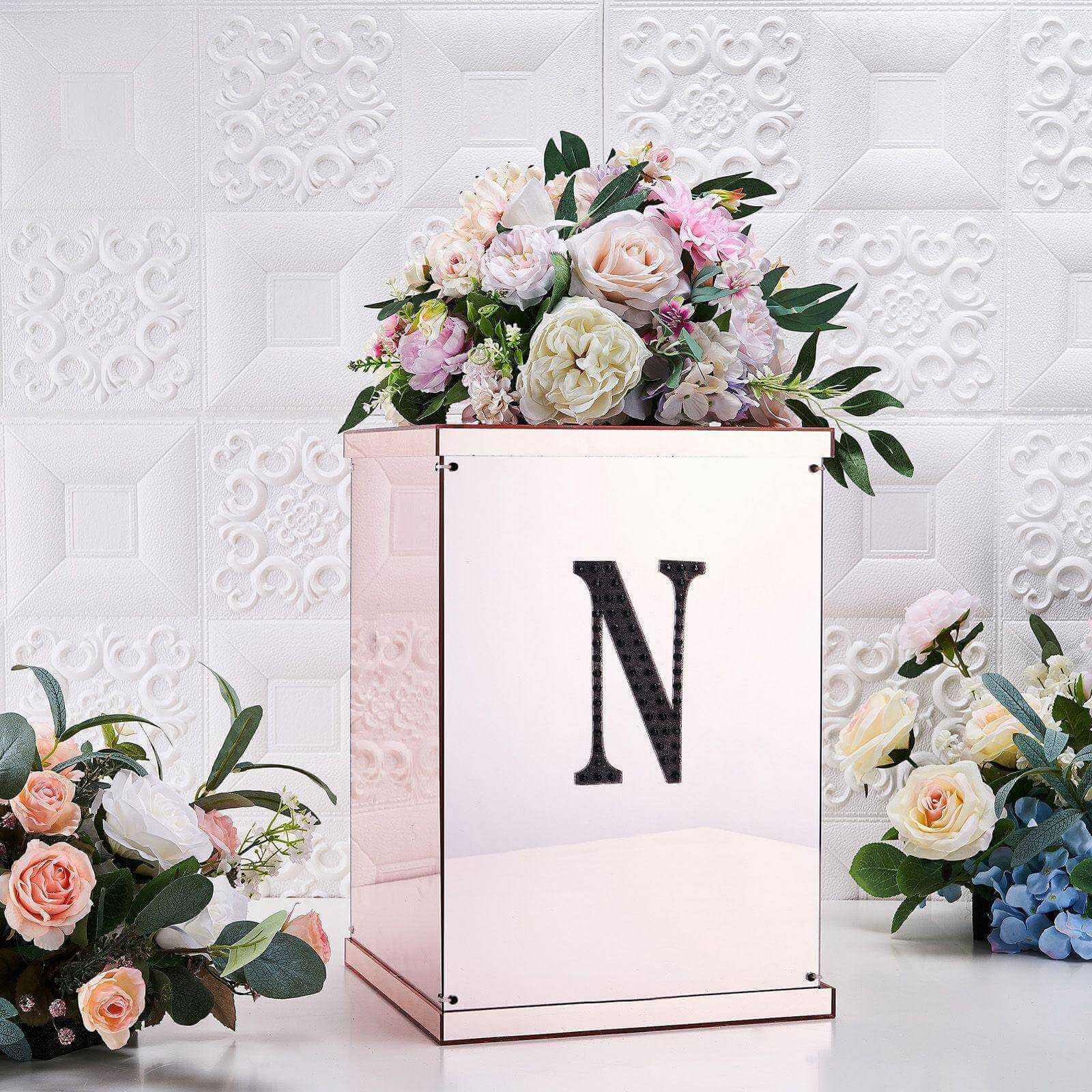 Decorative Rhinestone Alphabet "N" Letter Stickers 6", Black Glitter Adhesive Craft Letters - DIY Sparkle Embellishments