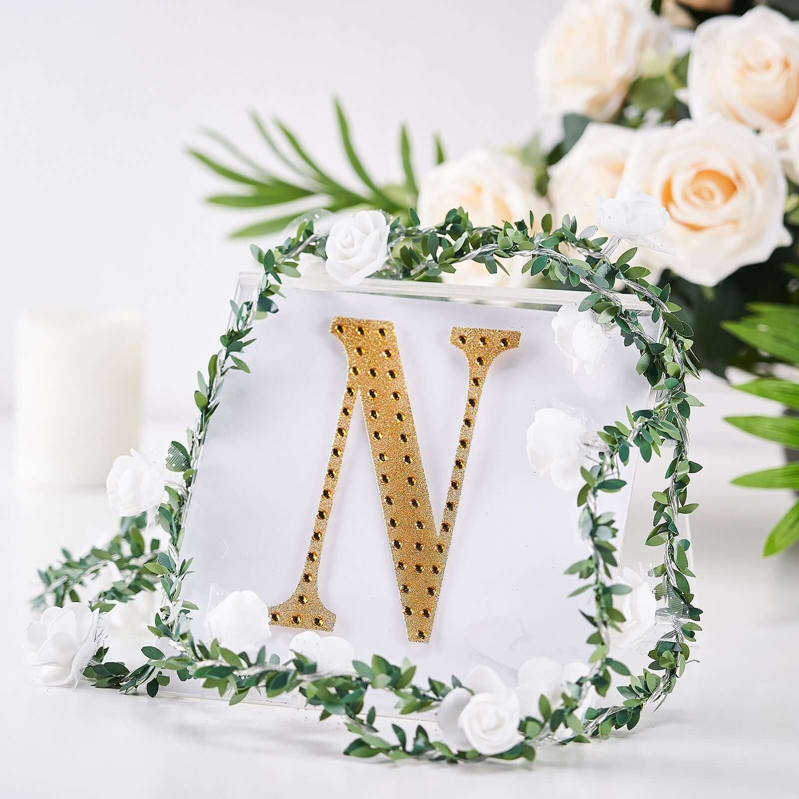 Decorative Rhinestone Alphabet "N" Letter Stickers 6", Gold Glitter Adhesive Craft Letters - DIY Sparkle Embellishments - Image 2