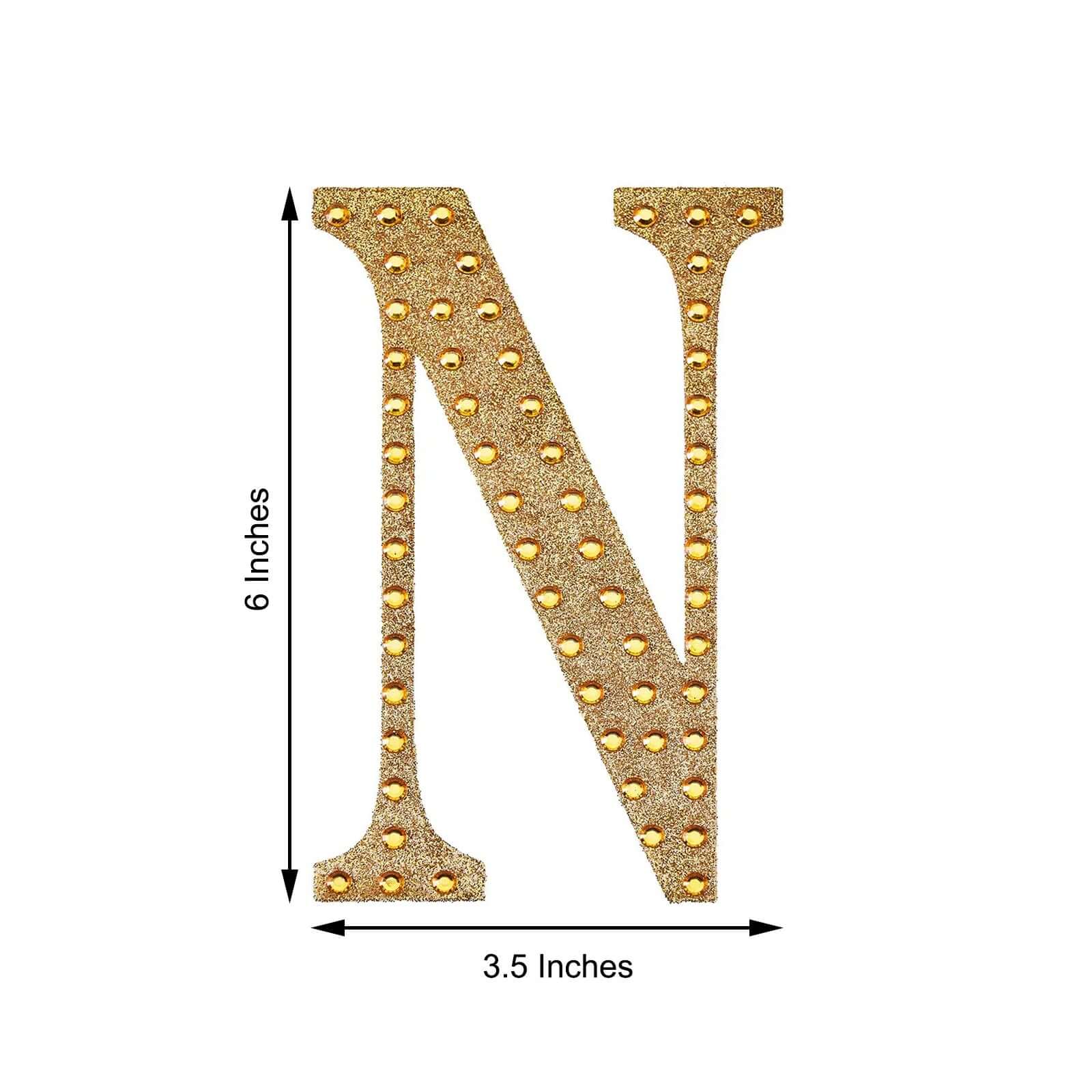 Decorative Rhinestone Alphabet "N" Letter Stickers 6", Gold Glitter Adhesive Craft Letters - DIY Sparkle Embellishments - Image 3