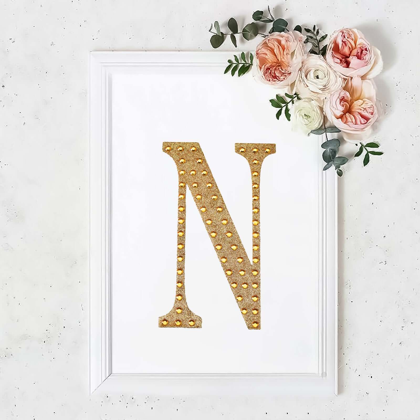 Decorative Rhinestone Alphabet "N" Letter Stickers 8", Gold Glitter Adhesive Craft Letters - DIY Sparkle Embellishments - Image 11