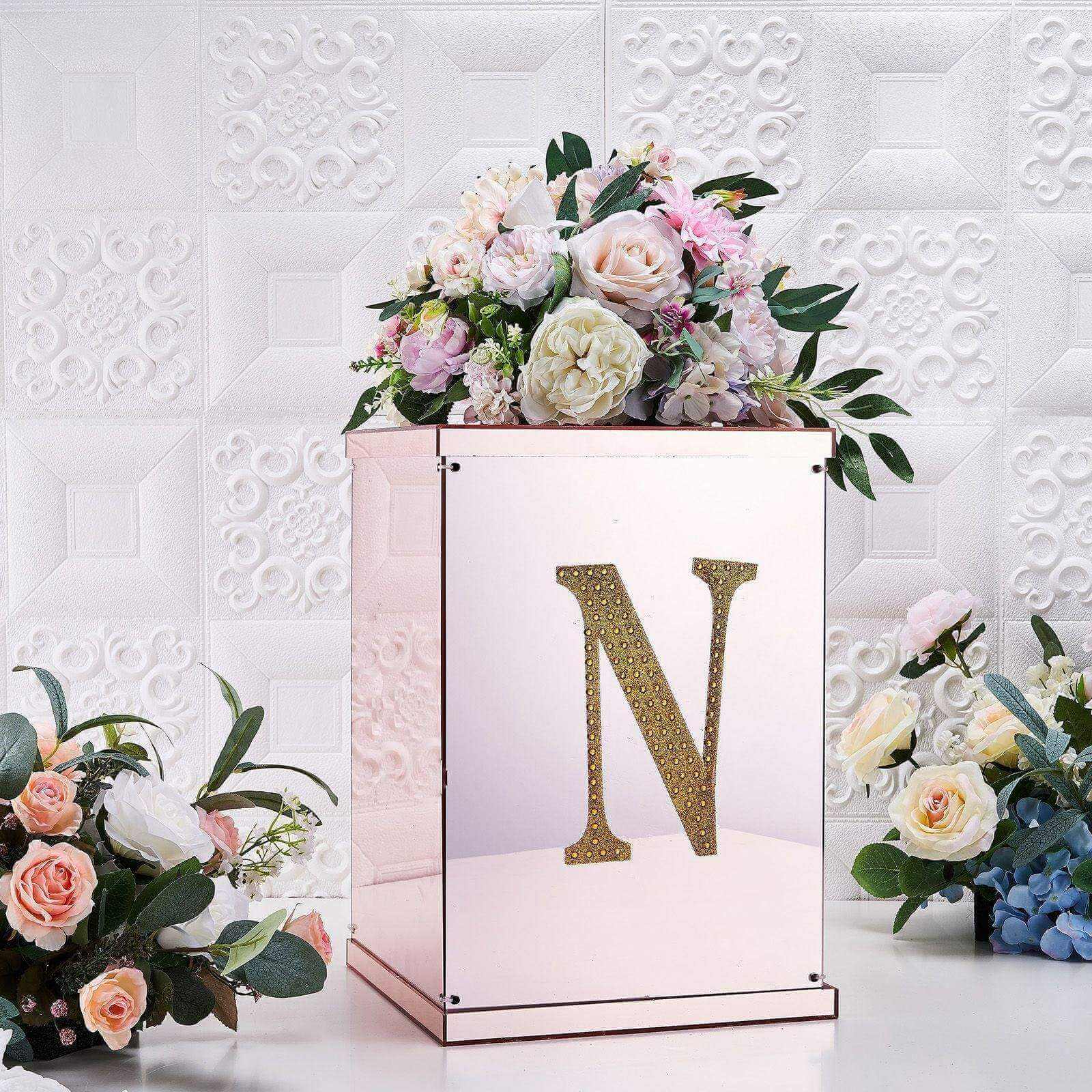 Decorative Rhinestone Alphabet "N" Letter Stickers 8", Gold Glitter Adhesive Craft Letters - DIY Sparkle Embellishments - Image 2