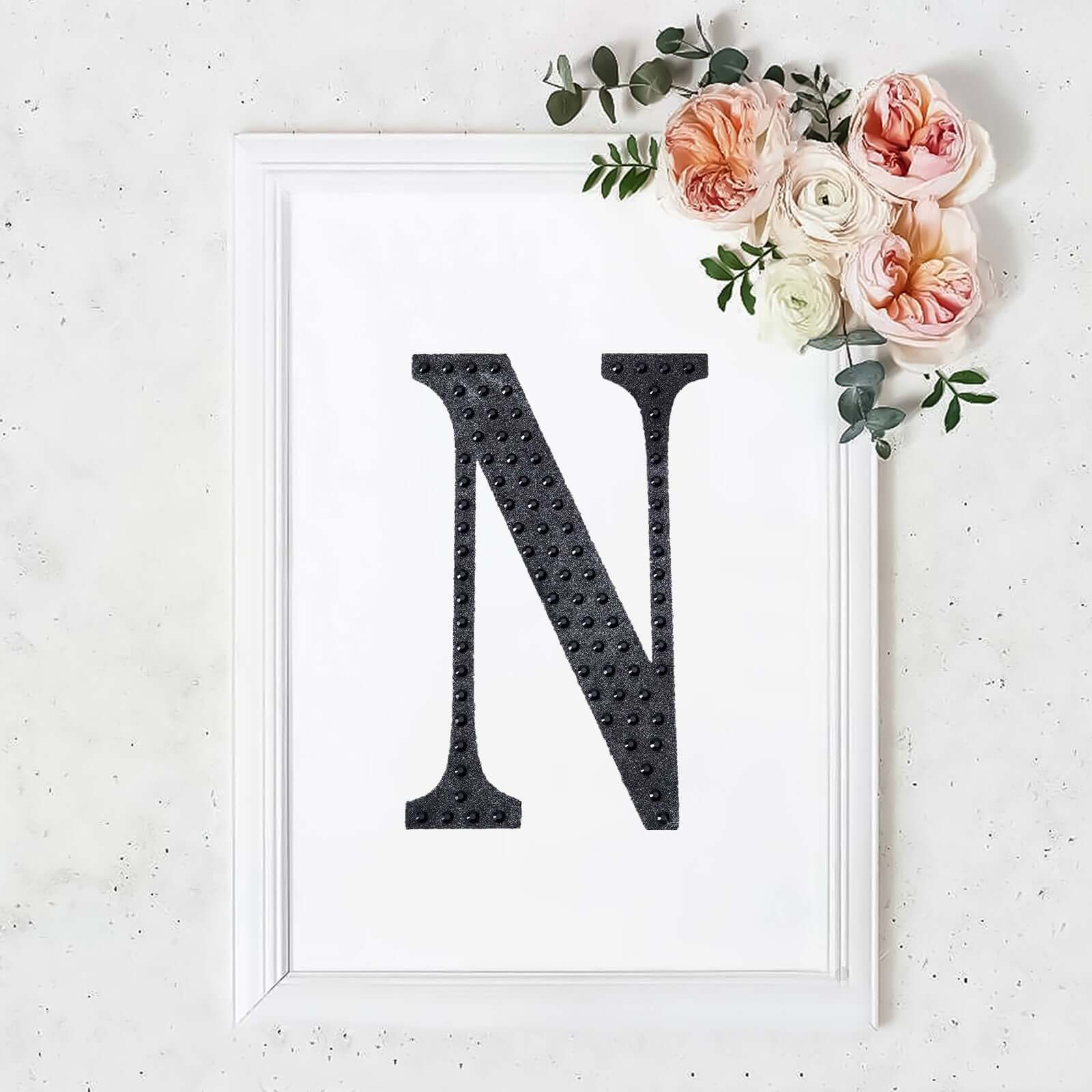 Decorative Rhinestone Alphabet "N" Letter Stickers, Glitter Adhesive Craft Letters Black DIY Sparkle Embellishments 8" - Image 10