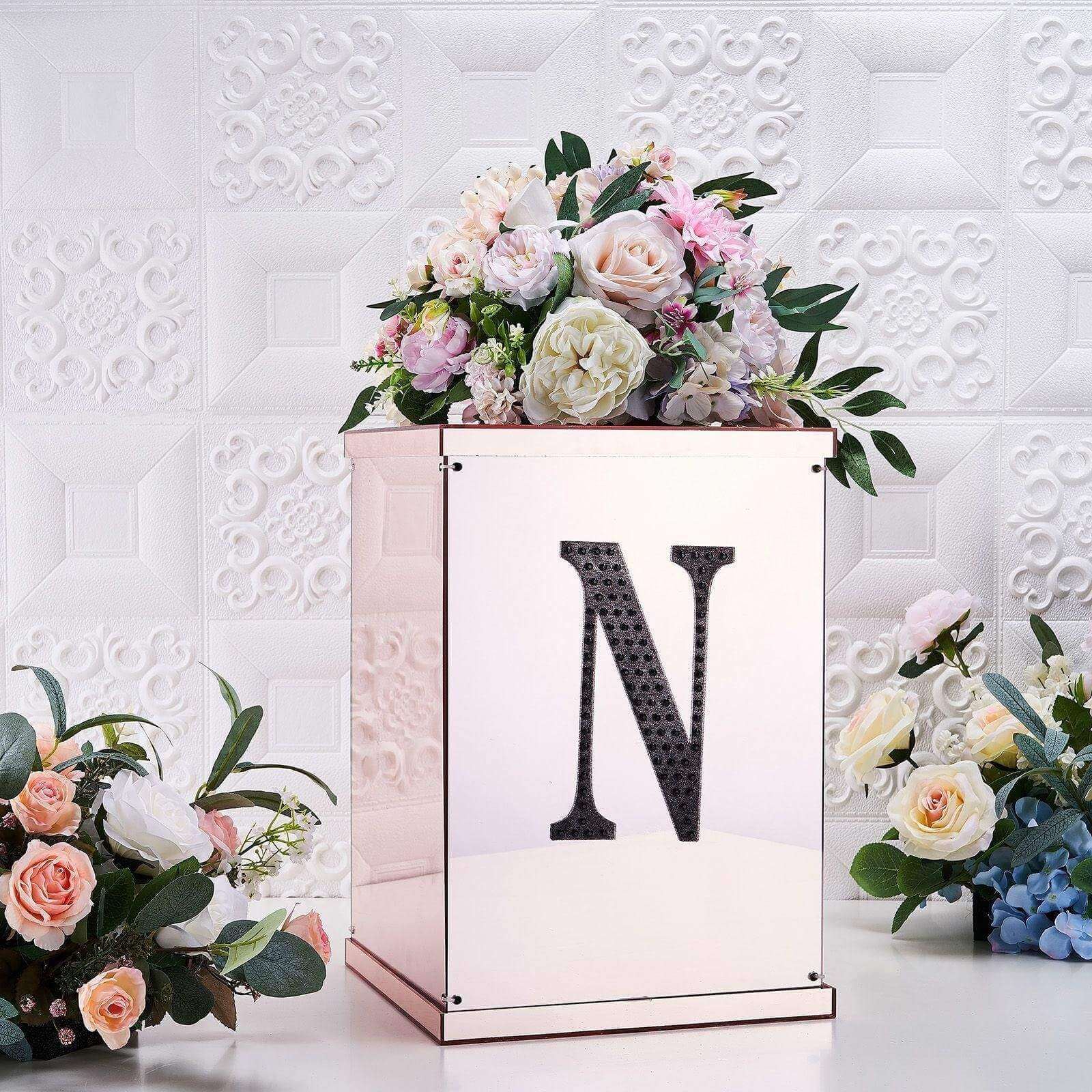 Decorative Rhinestone Alphabet "N" Letter Stickers, Glitter Adhesive Craft Letters Black DIY Sparkle Embellishments 8" - Image 2