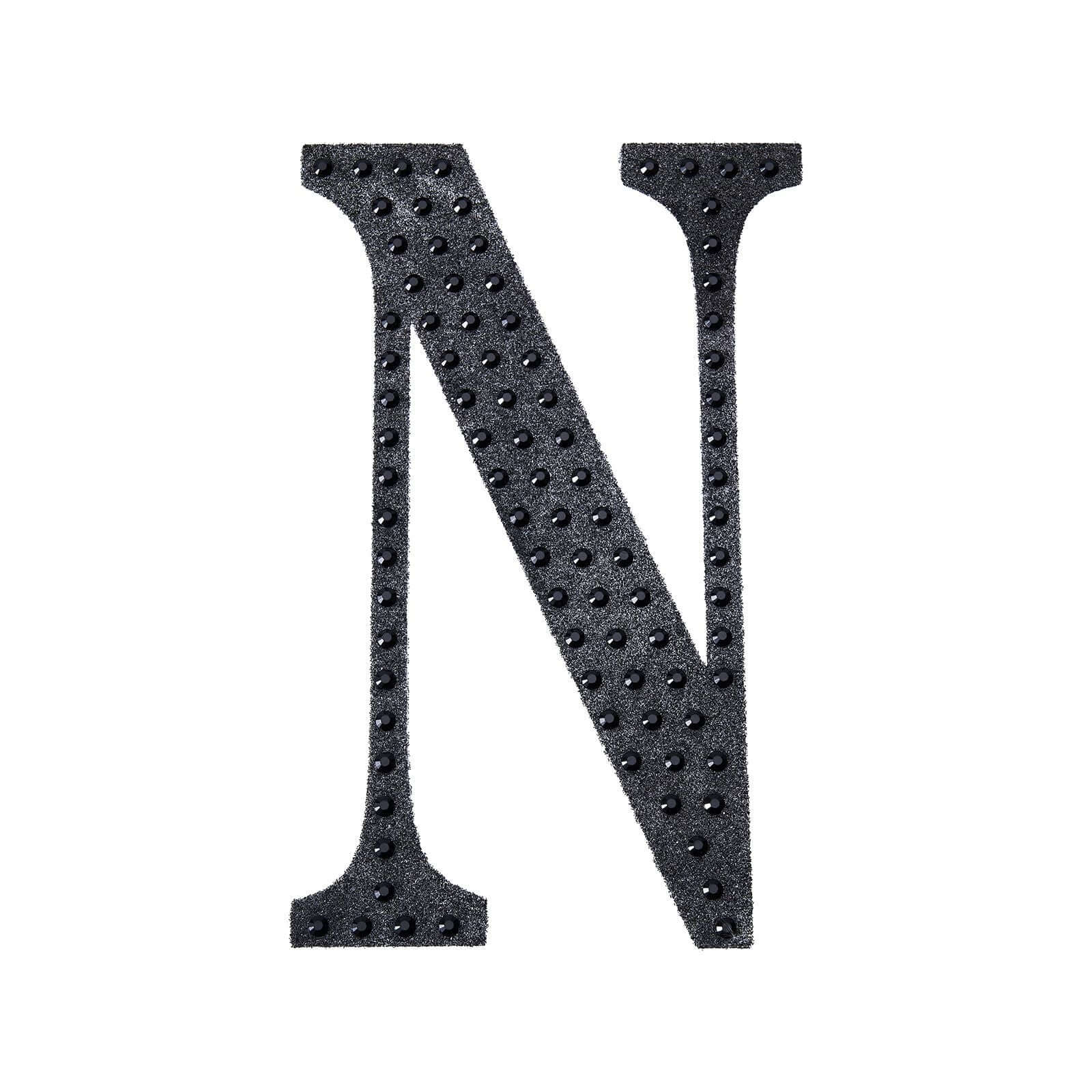 Decorative Rhinestone Alphabet "N" Letter Stickers, Glitter Adhesive Craft Letters Black DIY Sparkle Embellishments 8" - Image 6