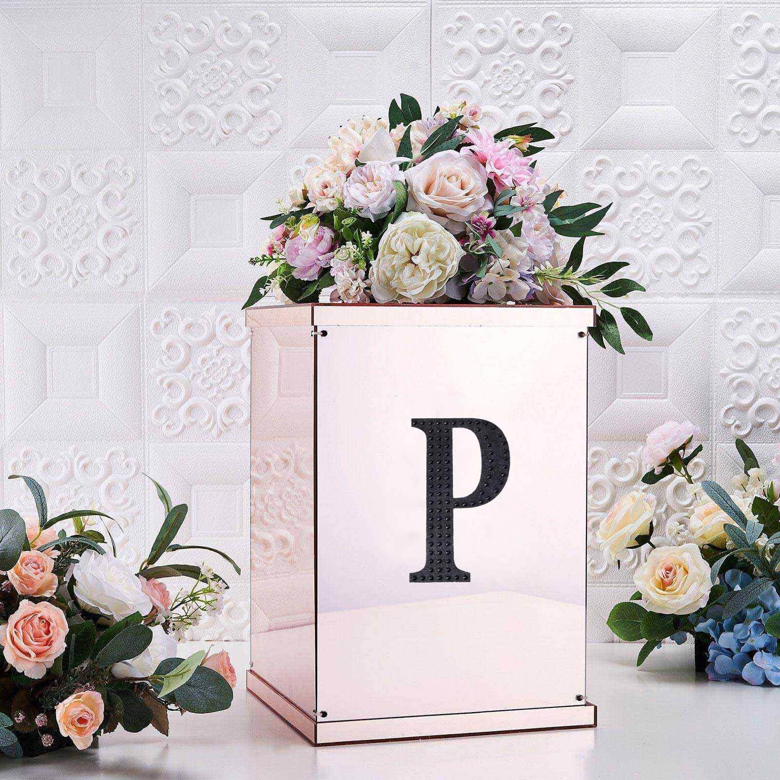Decorative Rhinestone Alphabet "P" Letter Stickers 6", Black Glitter Adhesive Craft Letters - DIY Sparkle Embellishments