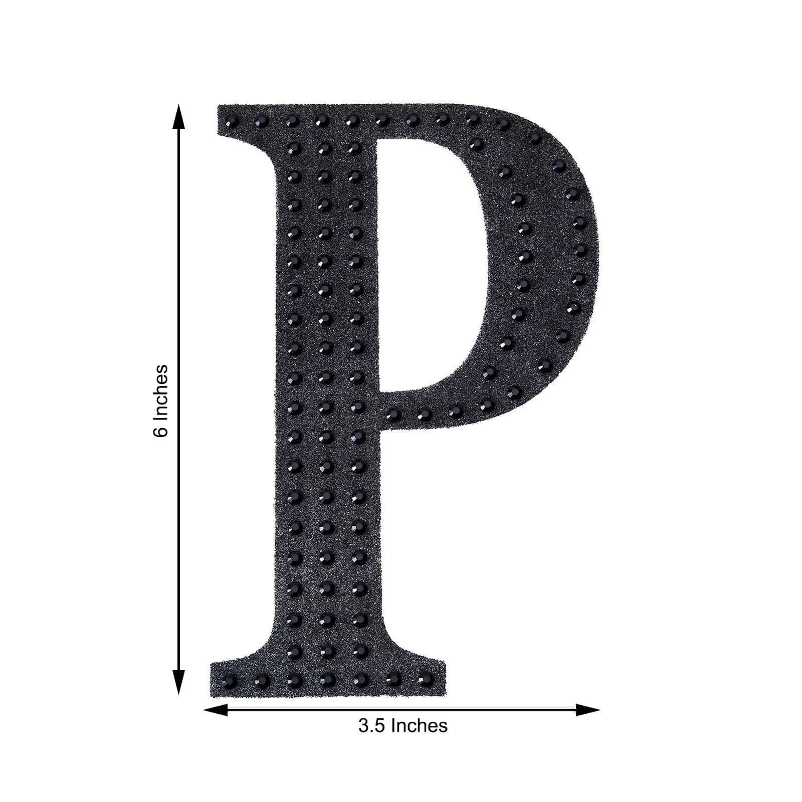 Decorative Rhinestone Alphabet "P" Letter Stickers 6", Black Glitter Adhesive Craft Letters - DIY Sparkle Embellishments - Image 3