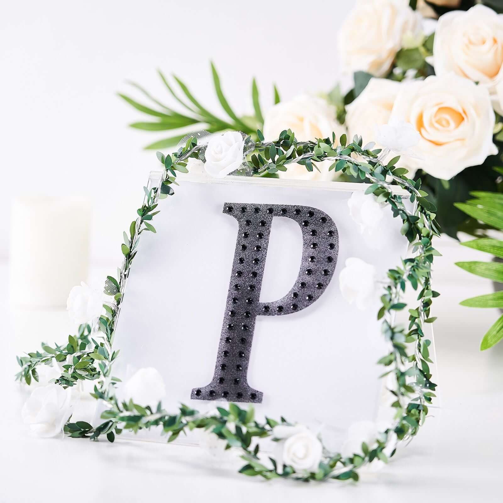 Decorative Rhinestone Alphabet "P" Letter Stickers 6", Black Glitter Adhesive Craft Letters - DIY Sparkle Embellishments - Image 7