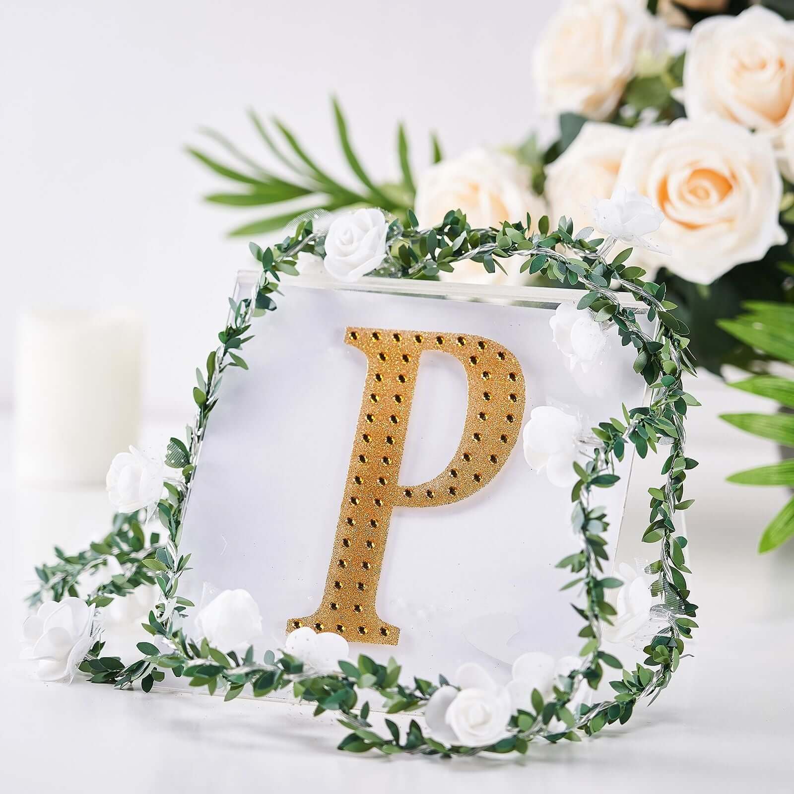 Decorative Rhinestone Alphabet "P" Letter Stickers 6", Gold Glitter Adhesive Craft Letters - DIY Sparkle Embellishments - Image 2