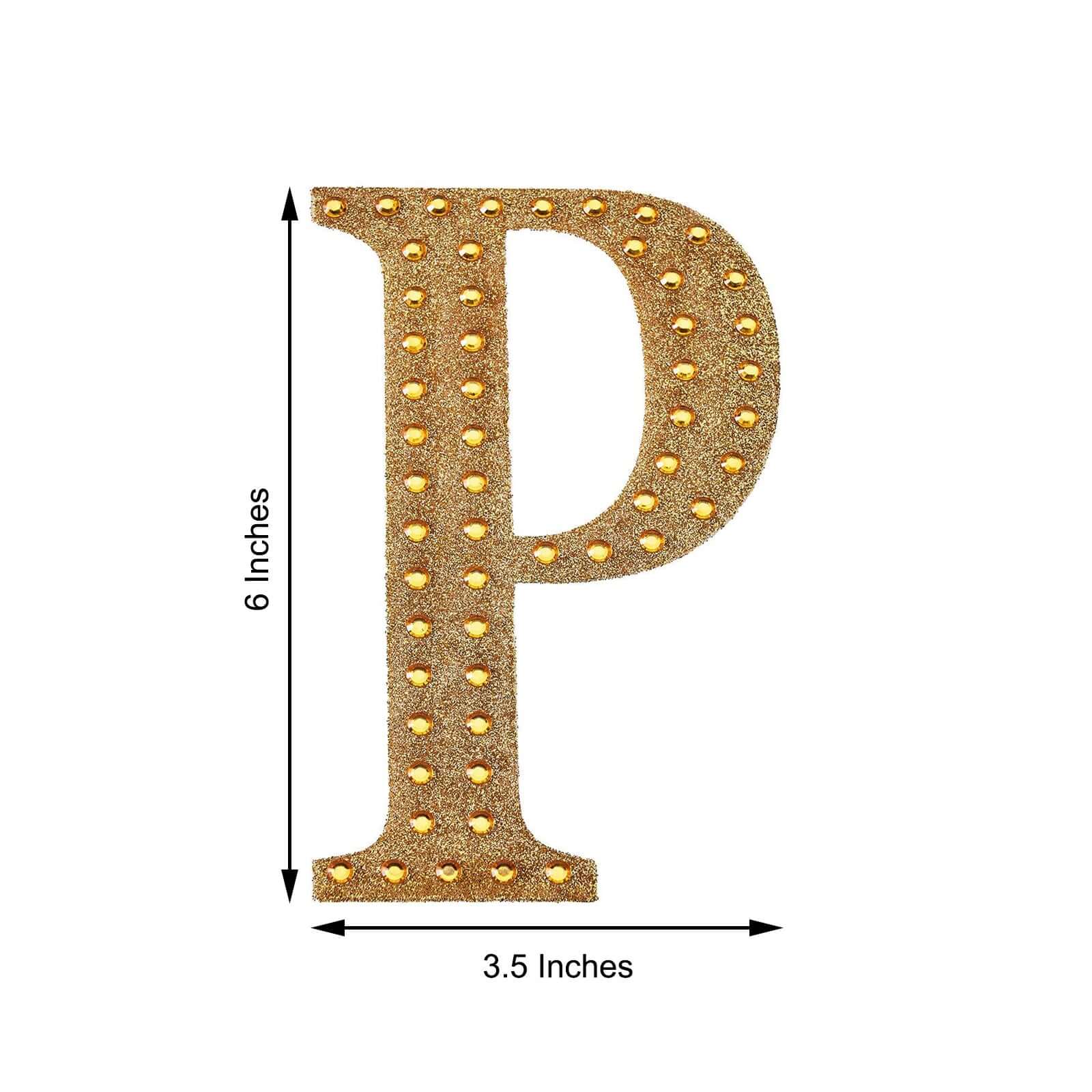 Decorative Rhinestone Alphabet "P" Letter Stickers 6", Gold Glitter Adhesive Craft Letters - DIY Sparkle Embellishments - Image 3