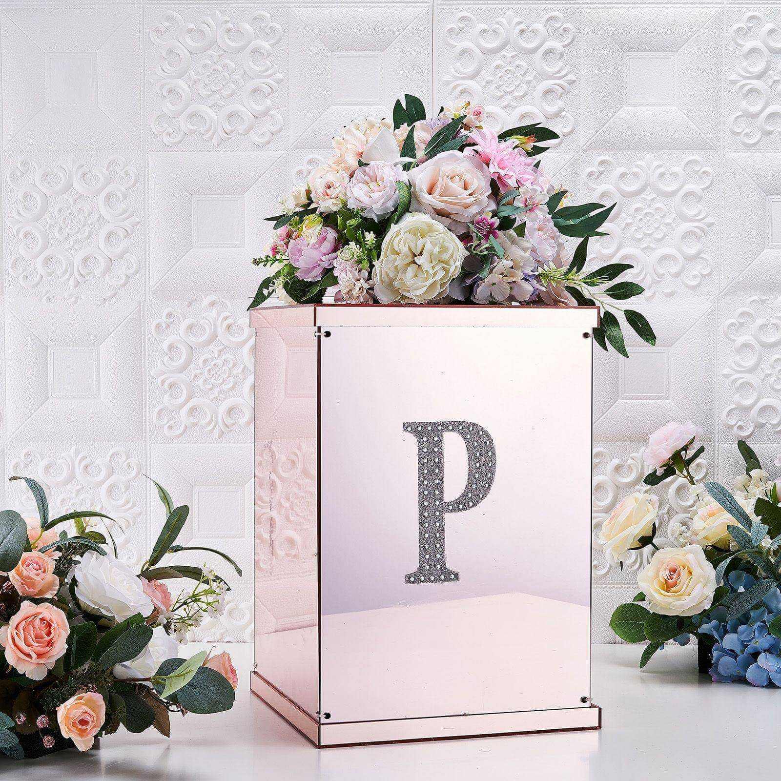 Decorative Rhinestone Alphabet "P" Letter Stickers 6", Silver Glitter Adhesive Craft Letters - DIY Sparkle Embellishments