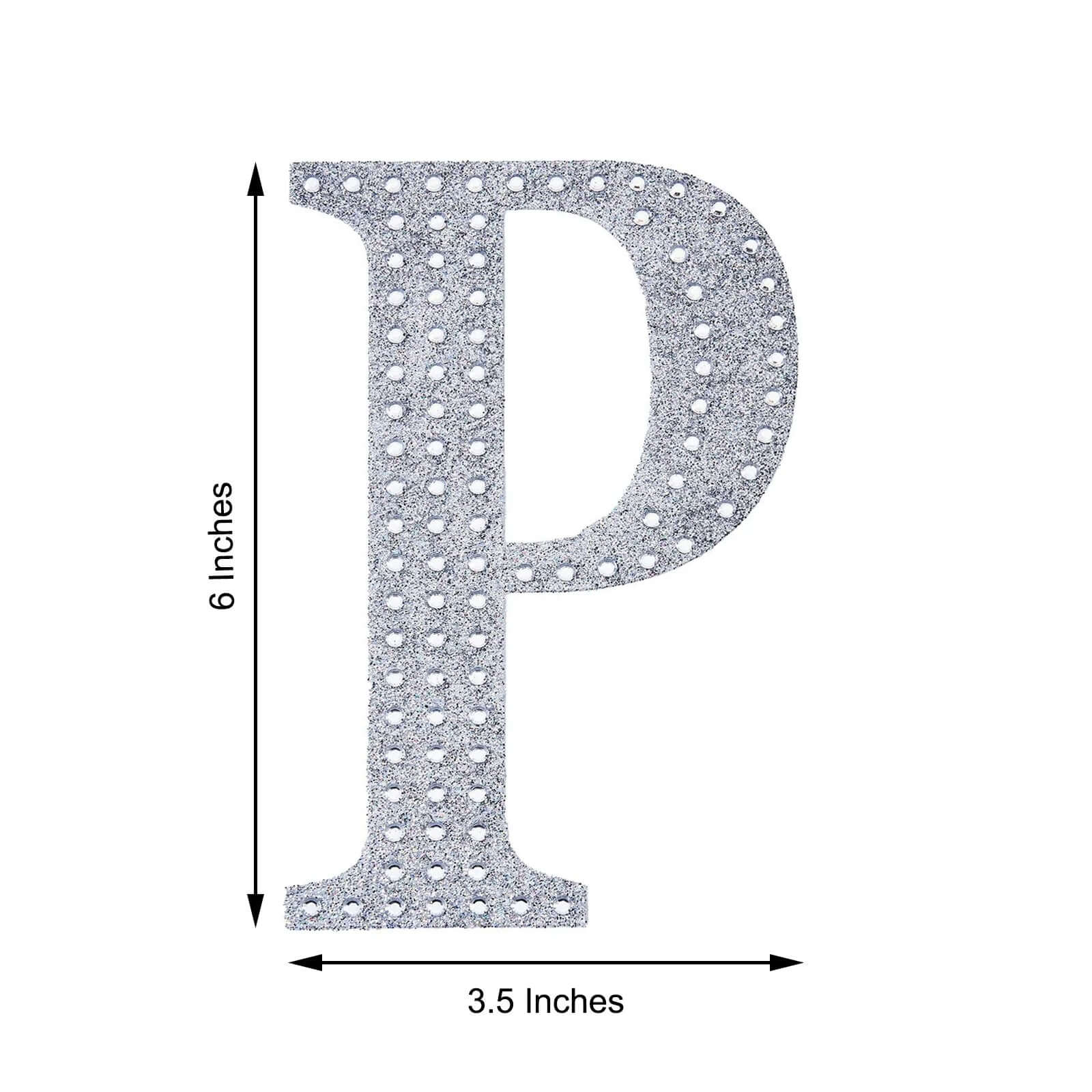 Decorative Rhinestone Alphabet "P" Letter Stickers 6", Silver Glitter Adhesive Craft Letters - DIY Sparkle Embellishments - Image 3