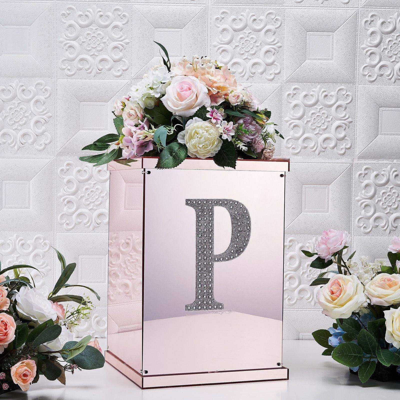Decorative Rhinestone Alphabet "P" Letter Stickers 8", Silver Glitter Adhesive Craft Letters - DIY Sparkle Embellishments - Image 2