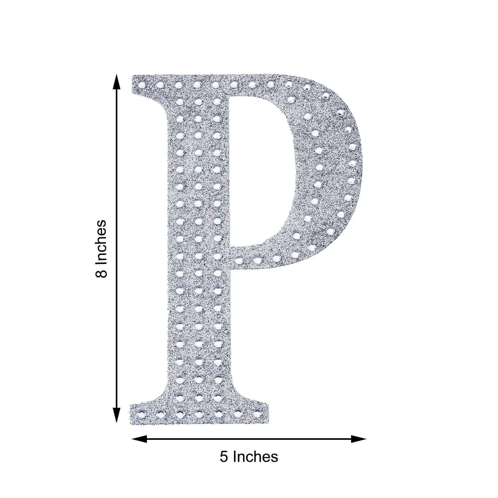 Decorative Rhinestone Alphabet "P" Letter Stickers 8", Silver Glitter Adhesive Craft Letters - DIY Sparkle Embellishments - Image 3