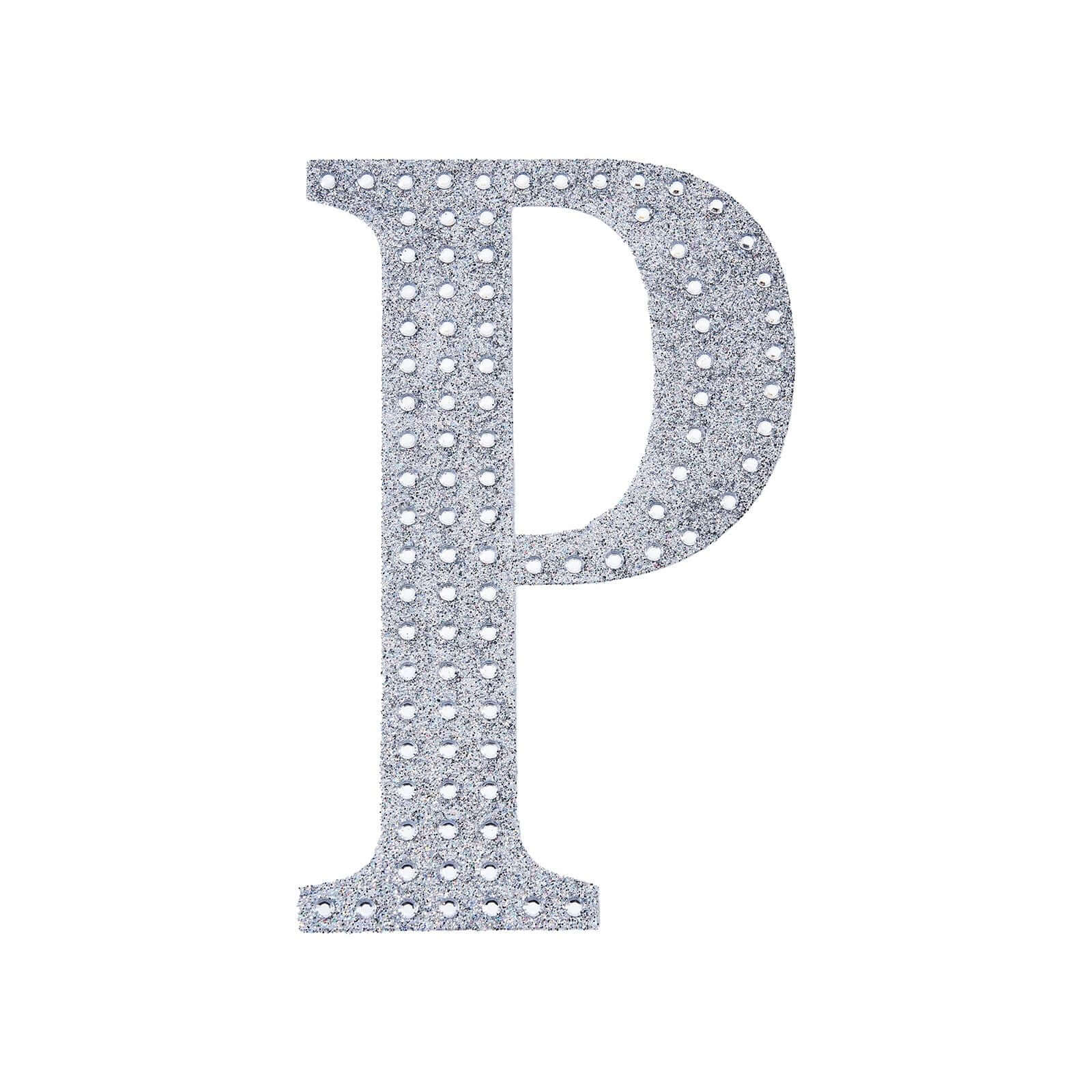 Decorative Rhinestone Alphabet "P" Letter Stickers 8", Silver Glitter Adhesive Craft Letters - DIY Sparkle Embellishments - Image 6