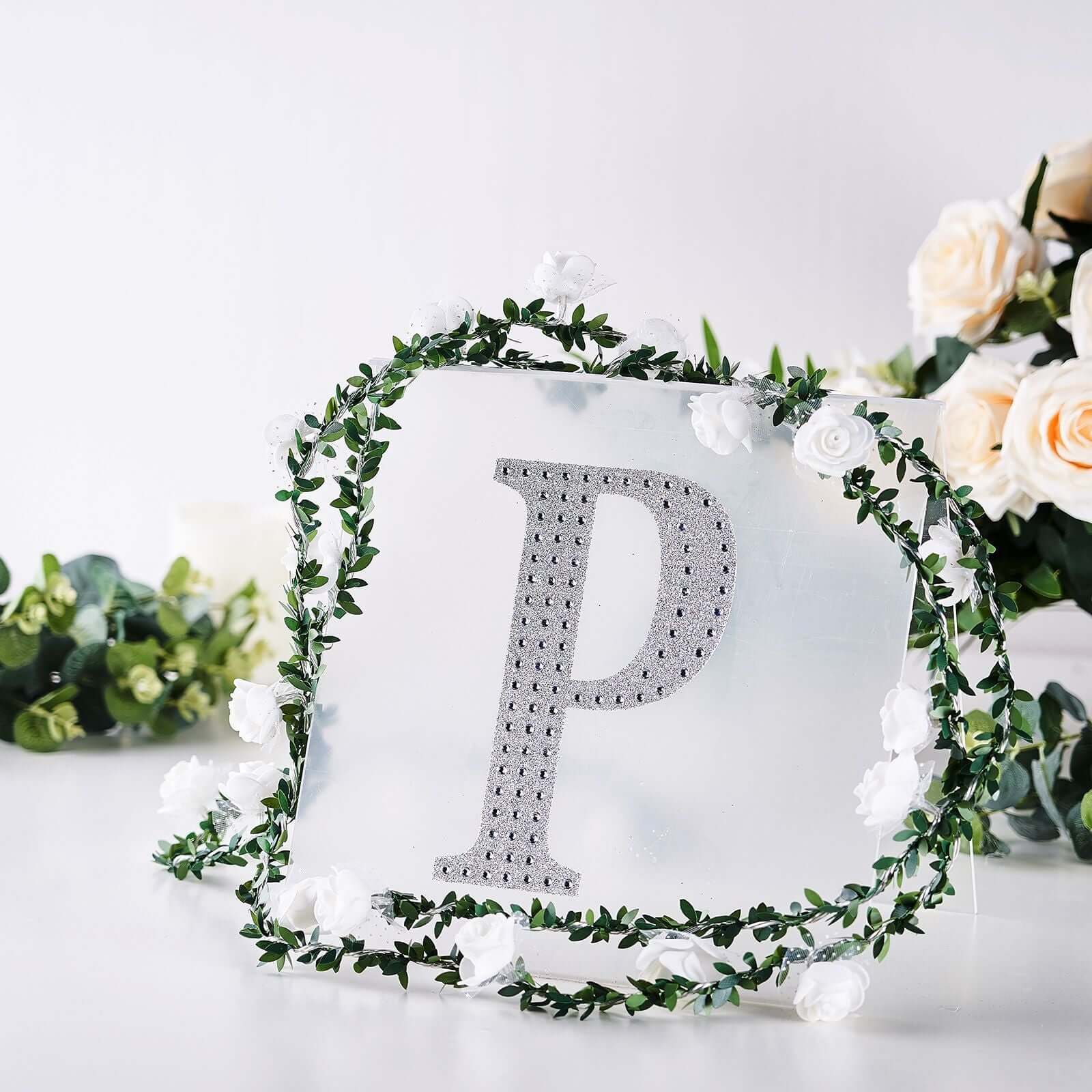 Decorative Rhinestone Alphabet "P" Letter Stickers 8", Silver Glitter Adhesive Craft Letters - DIY Sparkle Embellishments - Image 7