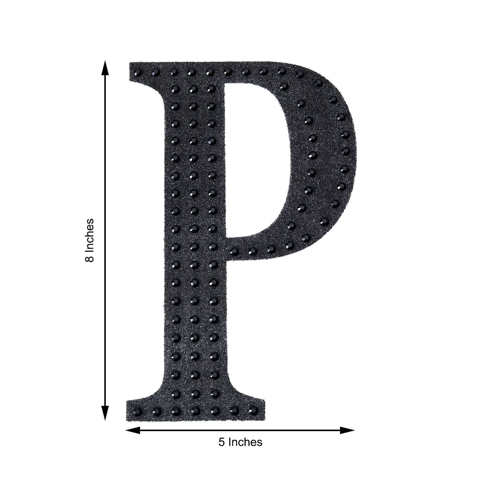 Decorative Rhinestone Alphabet "P" Letter Stickers, Glitter Adhesive Craft Letters Black DIY Sparkle Embellishments 8" - Image 3