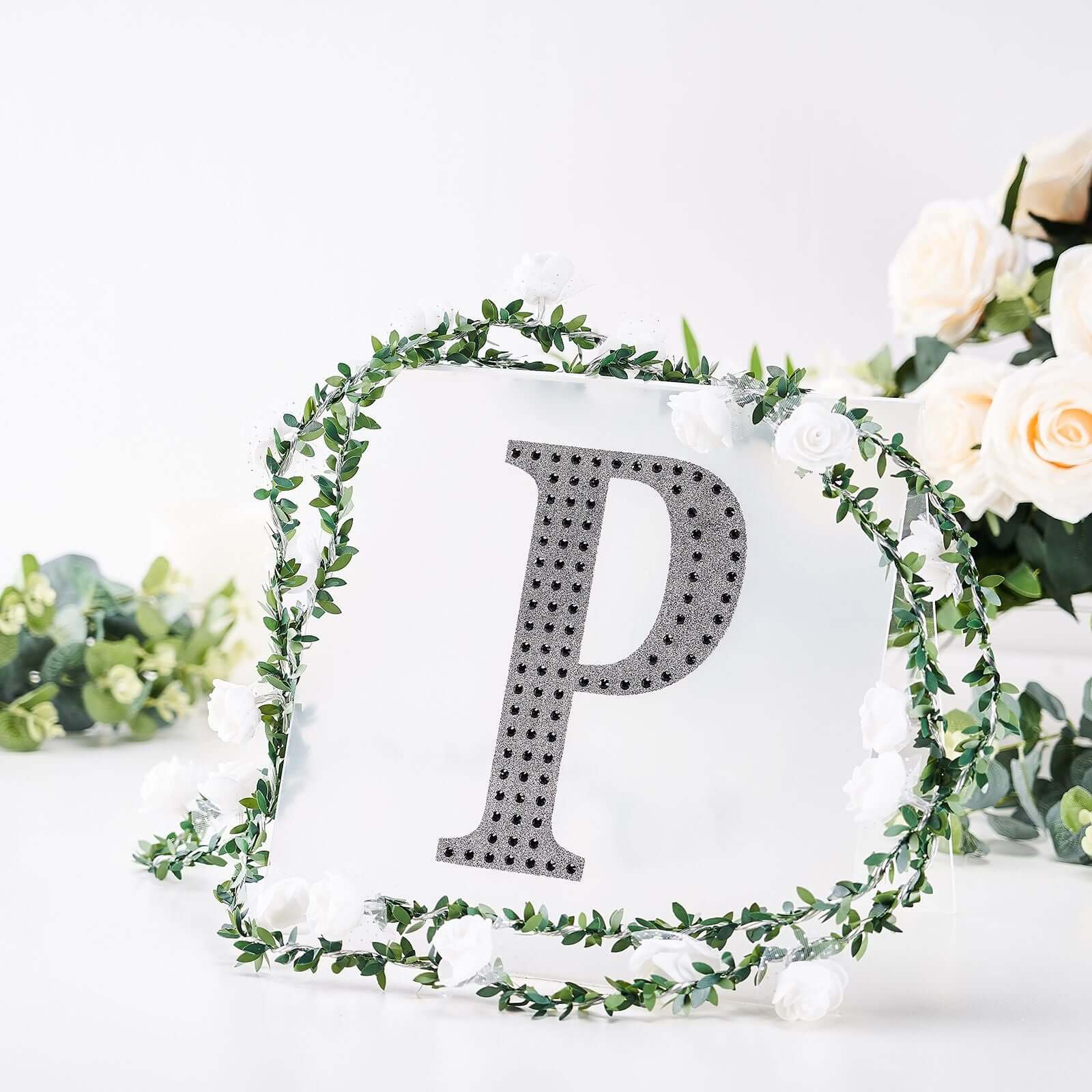 Decorative Rhinestone Alphabet "P" Letter Stickers, Glitter Adhesive Craft Letters Black DIY Sparkle Embellishments 8" - Image 7