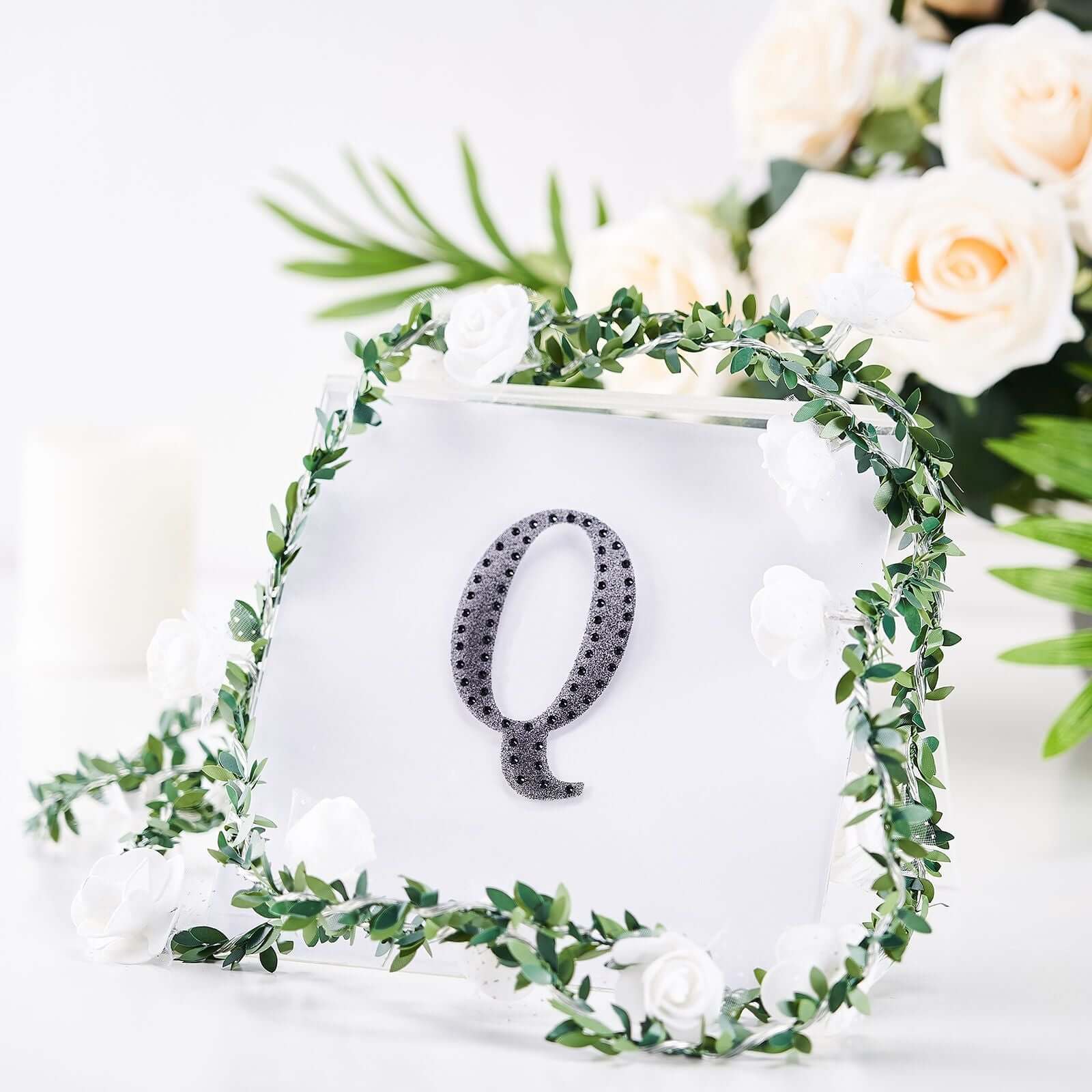 Decorative Rhinestone Alphabet "Q" Letter Stickers 4", Black Glitter Adhesive Craft Letters - DIY Sparkle Embellishments - Image 2