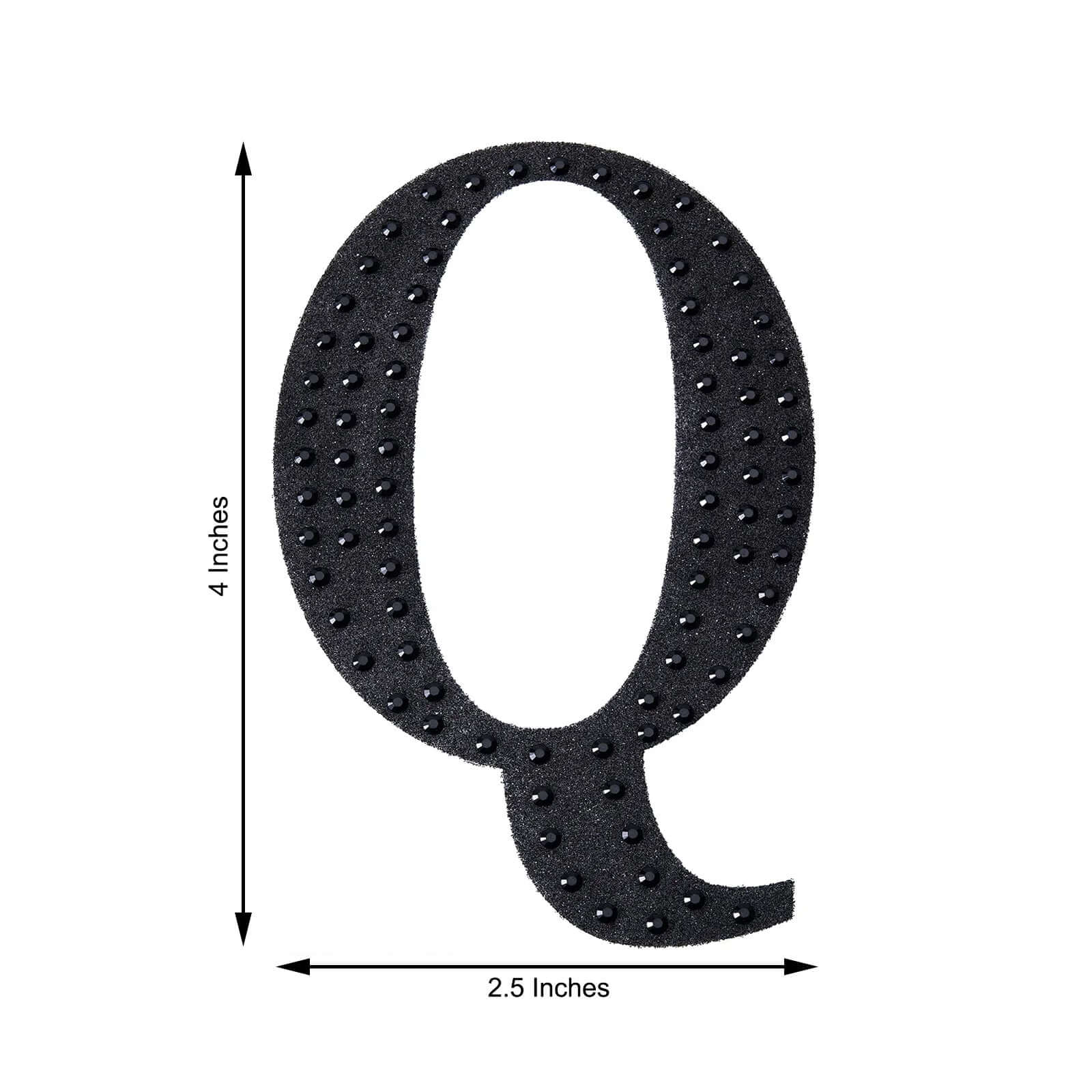 Decorative Rhinestone Alphabet "Q" Letter Stickers 4", Black Glitter Adhesive Craft Letters - DIY Sparkle Embellishments - Image 3