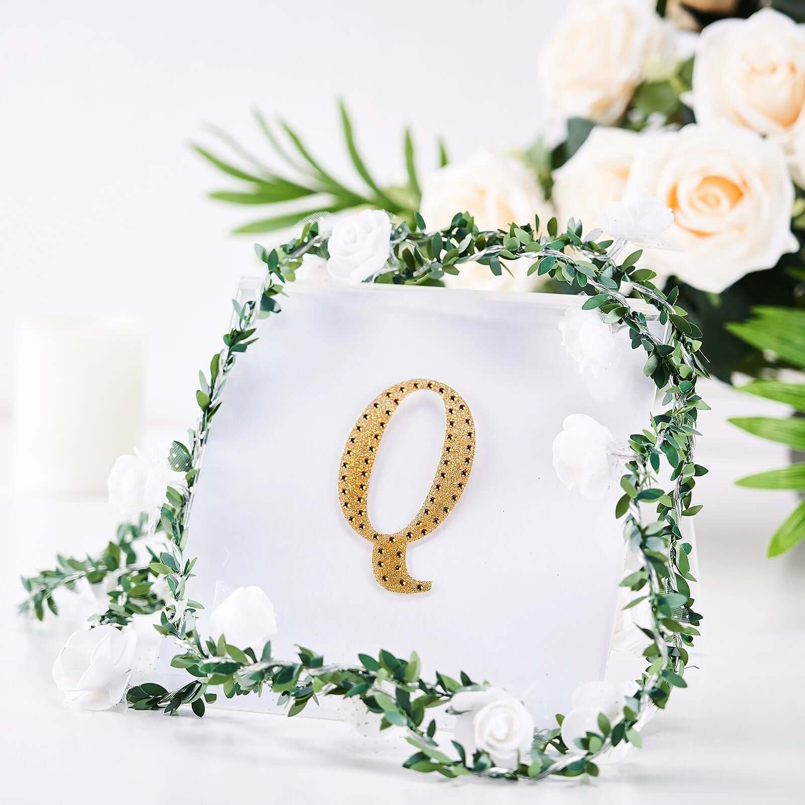 Decorative Rhinestone Alphabet "Q" Letter Stickers 4", Gold Glitter Adhesive Craft Letters - DIY Sparkle Embellishments - Image 2