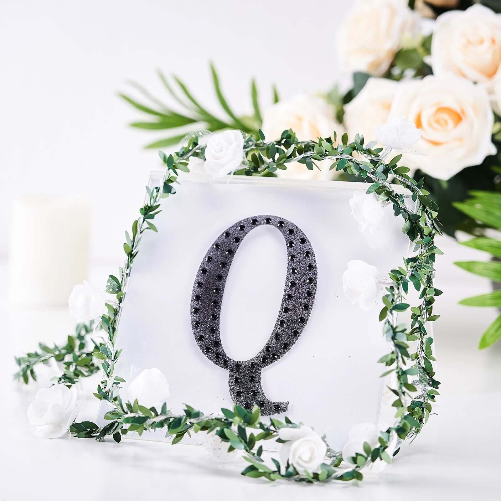 Decorative Rhinestone Alphabet "Q" Letter Stickers 6", Black Glitter Adhesive Craft Letters - DIY Sparkle Embellishments - Image 7