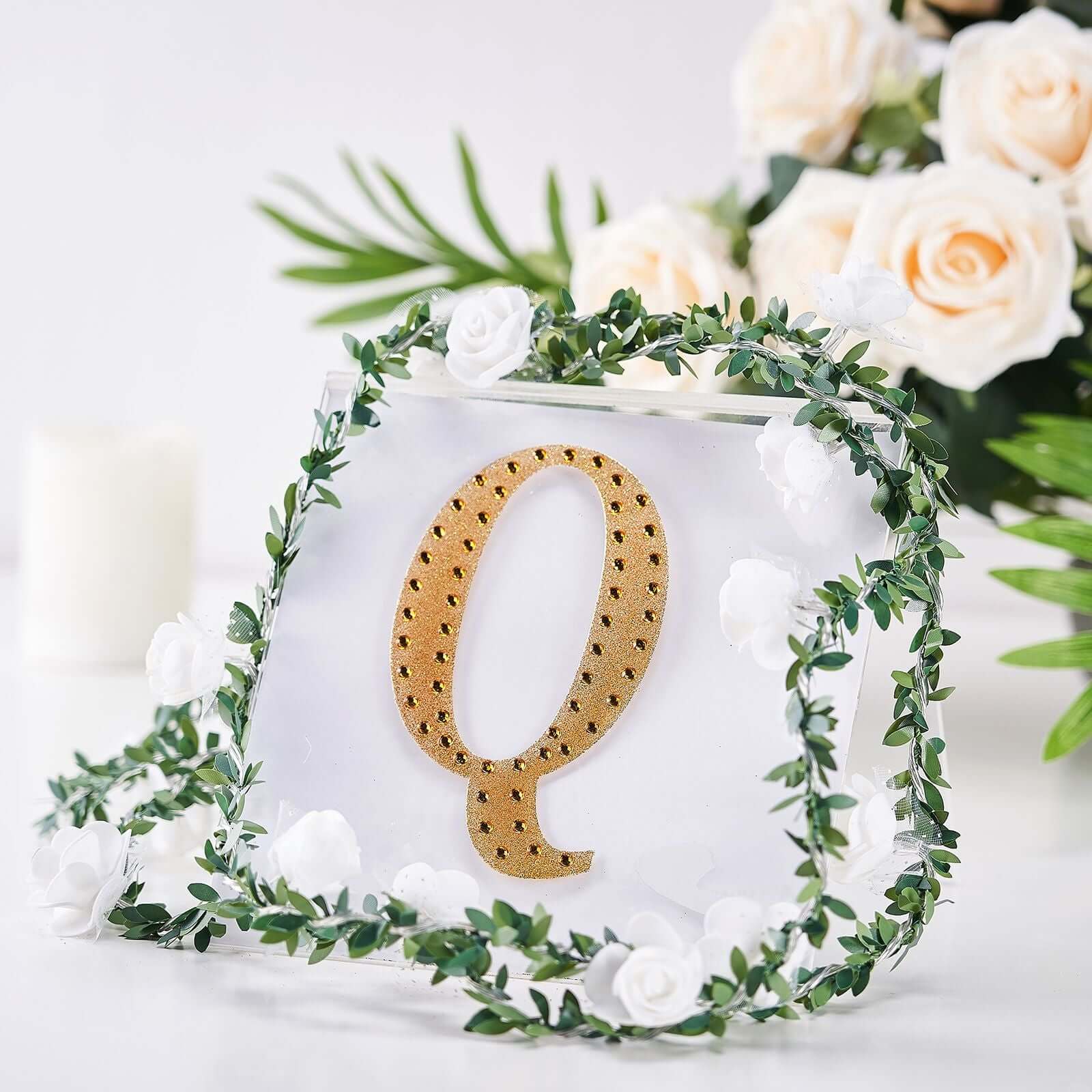 Decorative Rhinestone Alphabet "Q" Letter Stickers 6", Gold Glitter Adhesive Craft Letters - DIY Sparkle Embellishments - Image 2