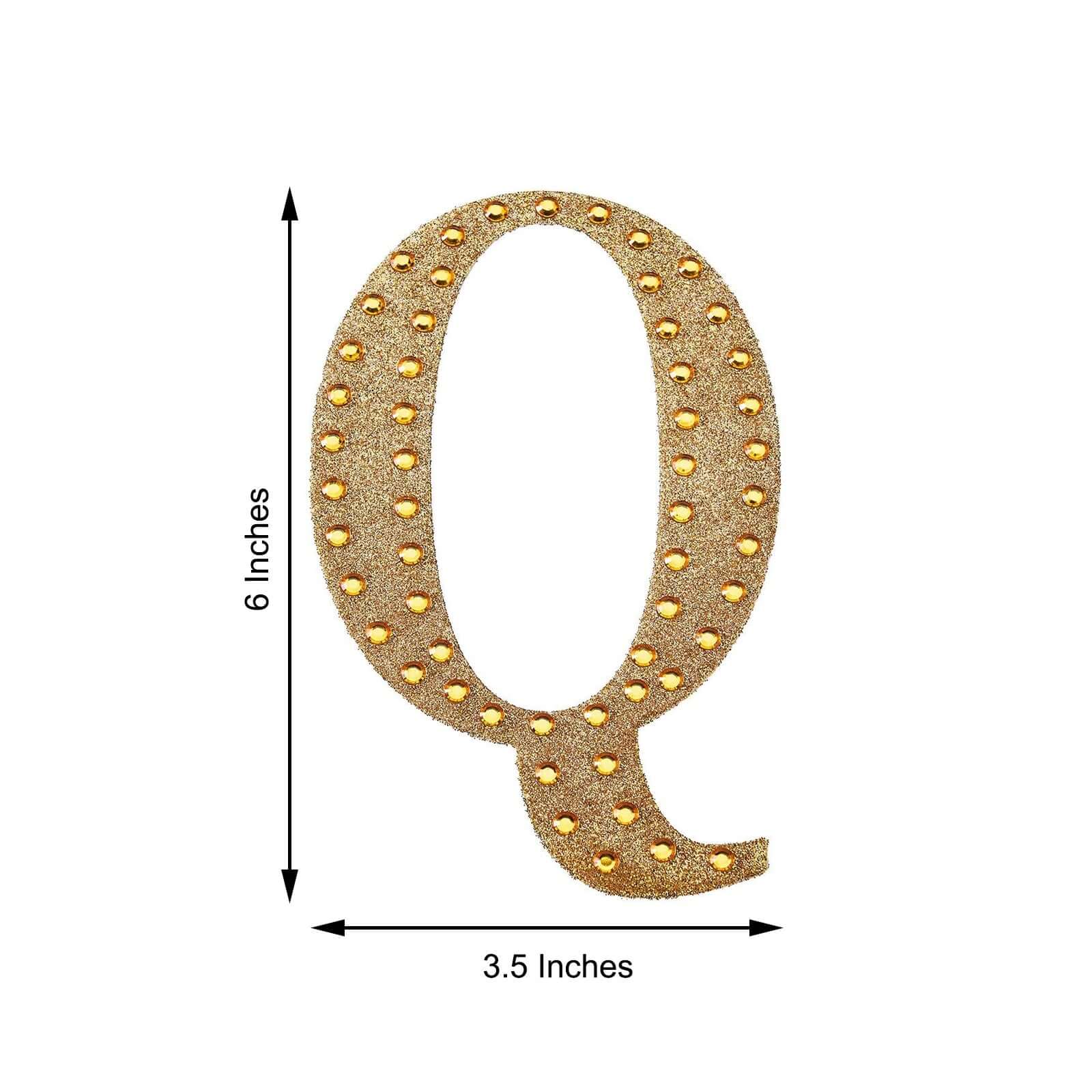Decorative Rhinestone Alphabet "Q" Letter Stickers 6", Gold Glitter Adhesive Craft Letters - DIY Sparkle Embellishments - Image 3