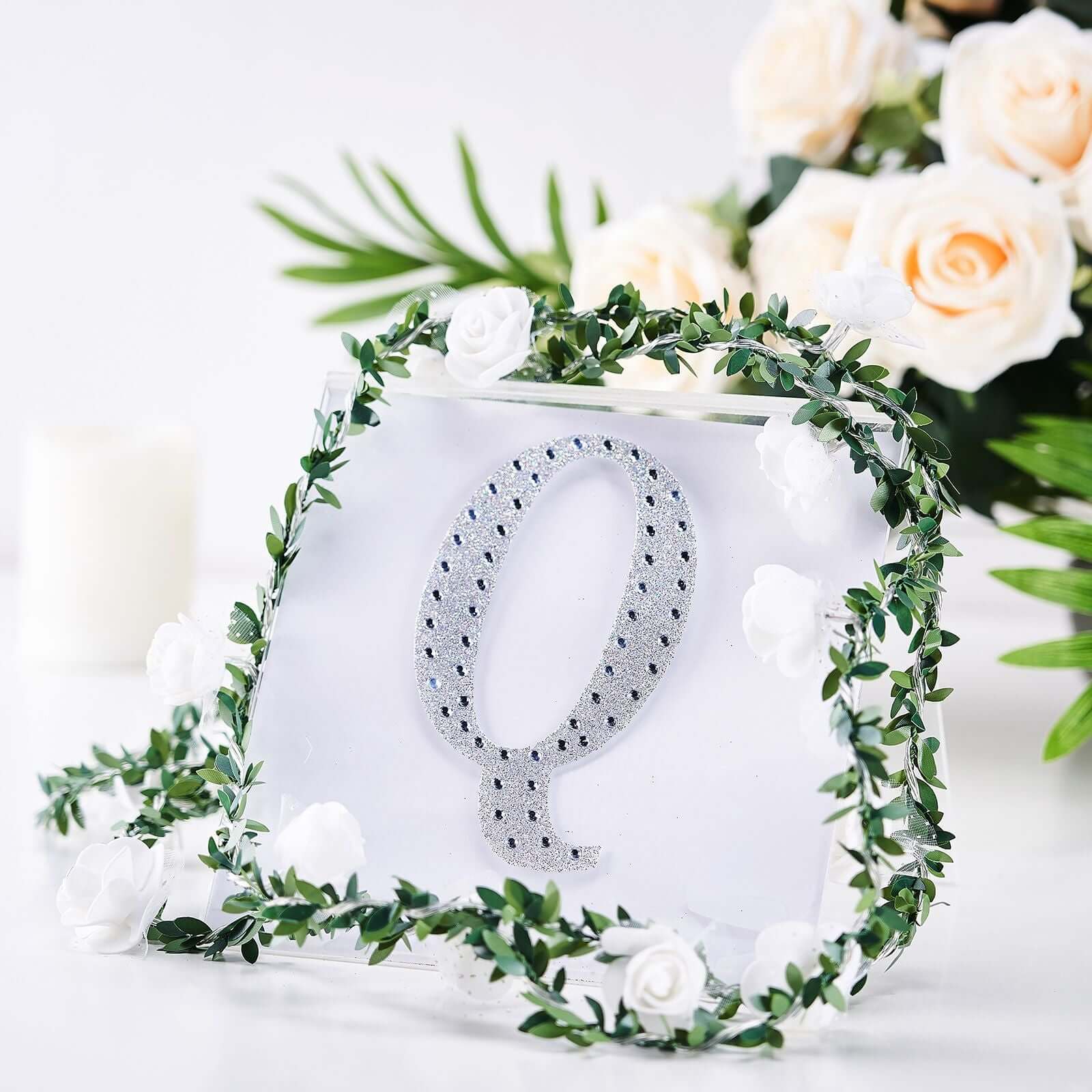 Decorative Rhinestone Alphabet "Q" Letter Stickers 6", Silver Glitter Adhesive Craft Letters - DIY Sparkle Embellishments - Image 2