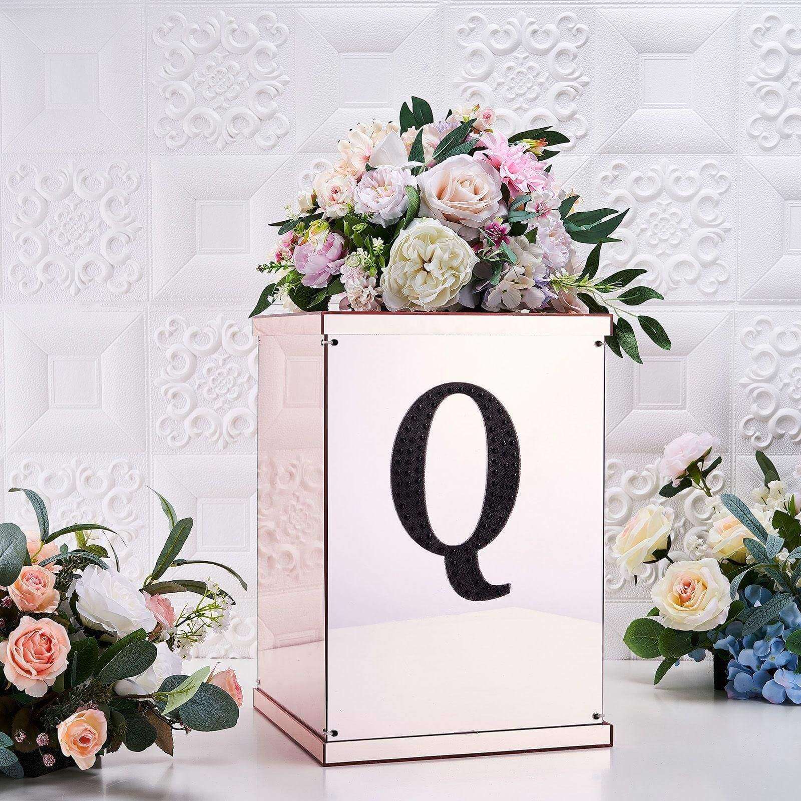 Decorative Rhinestone Alphabet "Q" Letter Stickers, Glitter Adhesive Craft Letters Black DIY Sparkle Embellishments 8" - Image 2